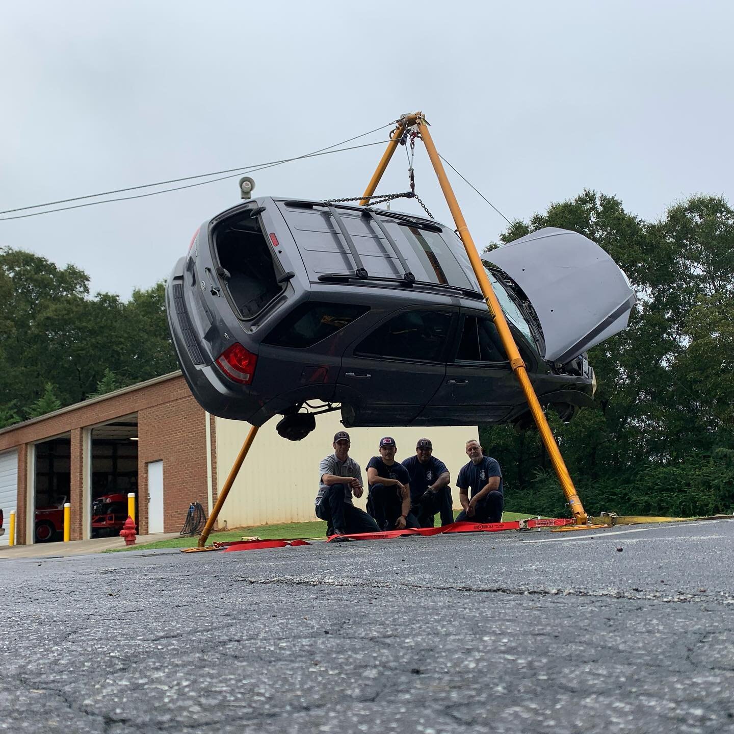 Today, firefighters trained on heavy lifting scenarios using the Paratech Bipod and two Griphoists. The scenario consisted of slinging the vehicle (trying to determine the vehicle&rsquo;s center of gravity, using opposing Griphoists and winch lines t