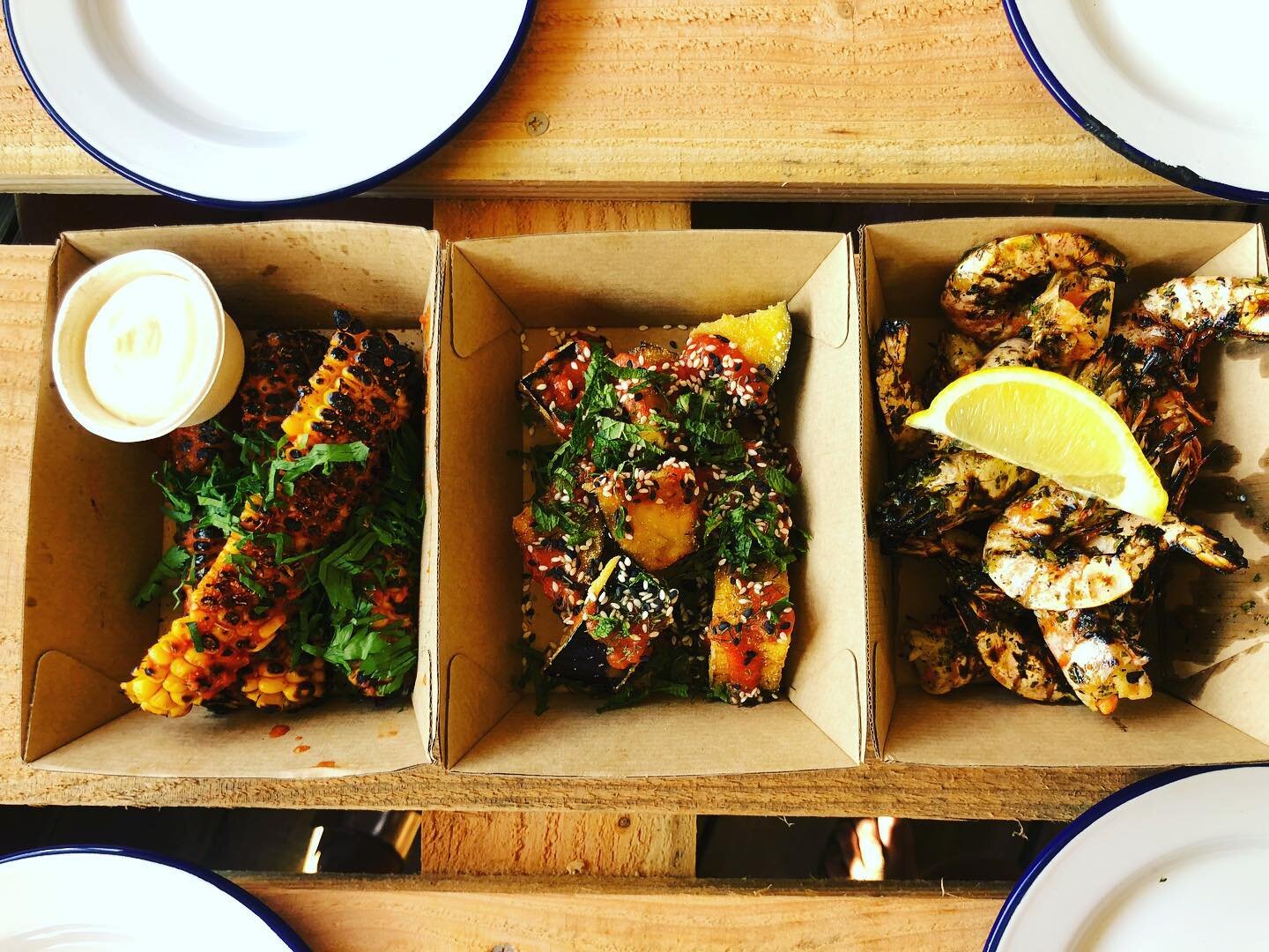 Whoopity whoop @theboyashore is back better than ever - Aperol Spritz, BBQ corn ribs &amp; prawns, Crispy aubergine, BBQ mackerel and burgers - and BBQ pineapple to finish off - welcome back and hurrah