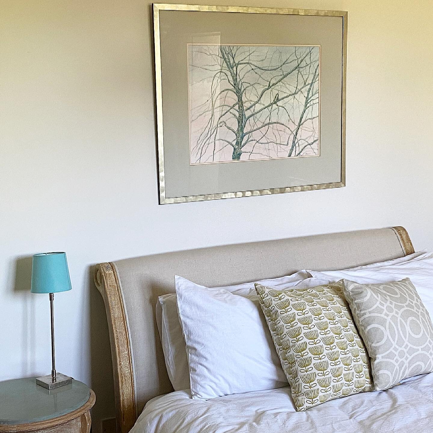 SATURDAY IN SITU. &ldquo;Tree Net 1&rdquo;, watercolour. The owner has found the perfect place for this early work. It lends a restful and calm presence to her daughter&rsquo;s bedroom. #saturdayinsitu #bedroomdecor #bedroom #bedroomideas #calm #rest