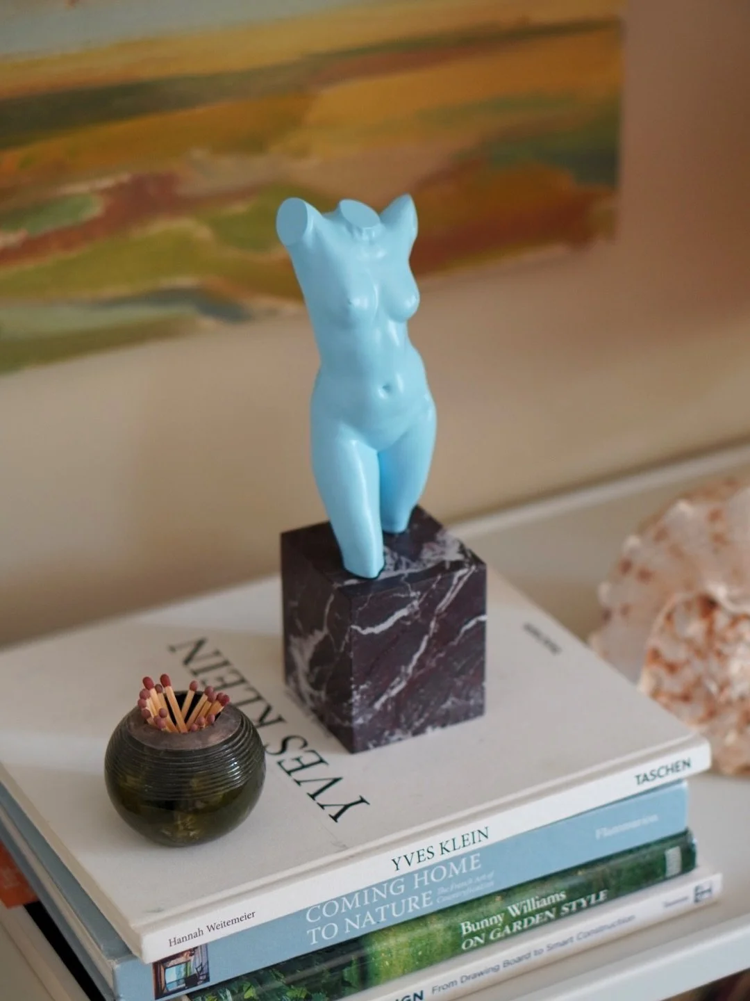 The ultimate cool girl Bust ~ A bespoke Light Blue Lacquer on our Rosso Marble Plinth 🩵🥀