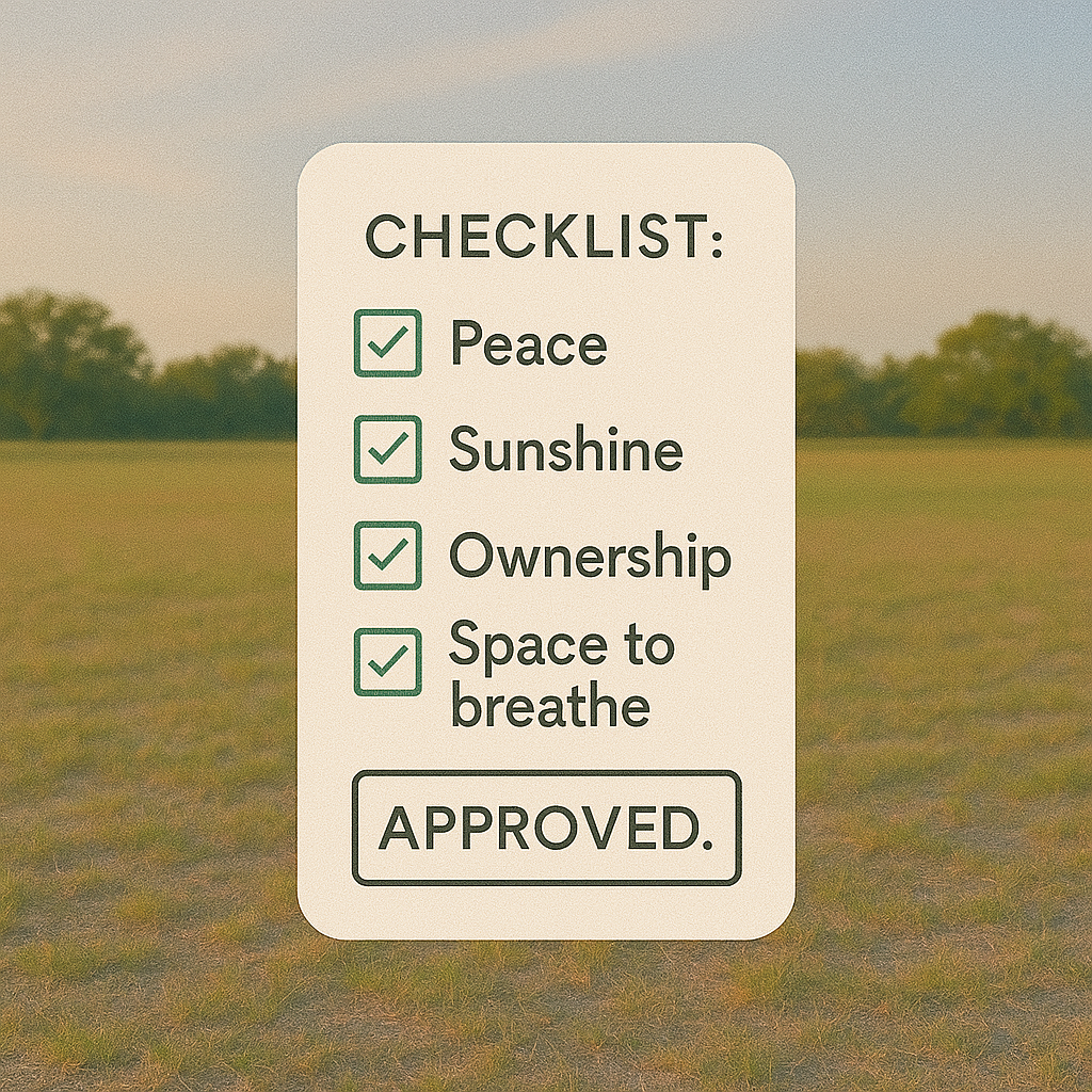 Checklist Approved: Peace, Sunshine, Ownership, Space to Breathe