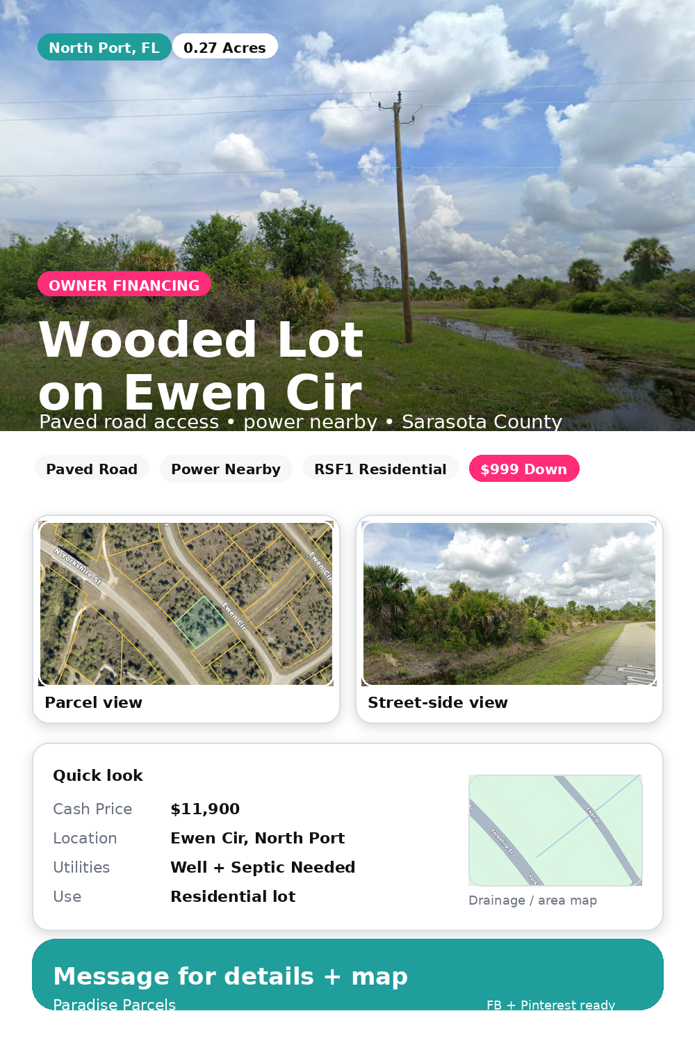 A Wooded 0.27-Acre North Port Lot With Paved Road Access + Owner Financing