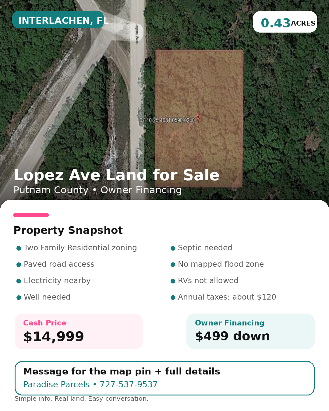 0.43 Acre Land for Sale on Lopez Ave in Interlachen, FL
