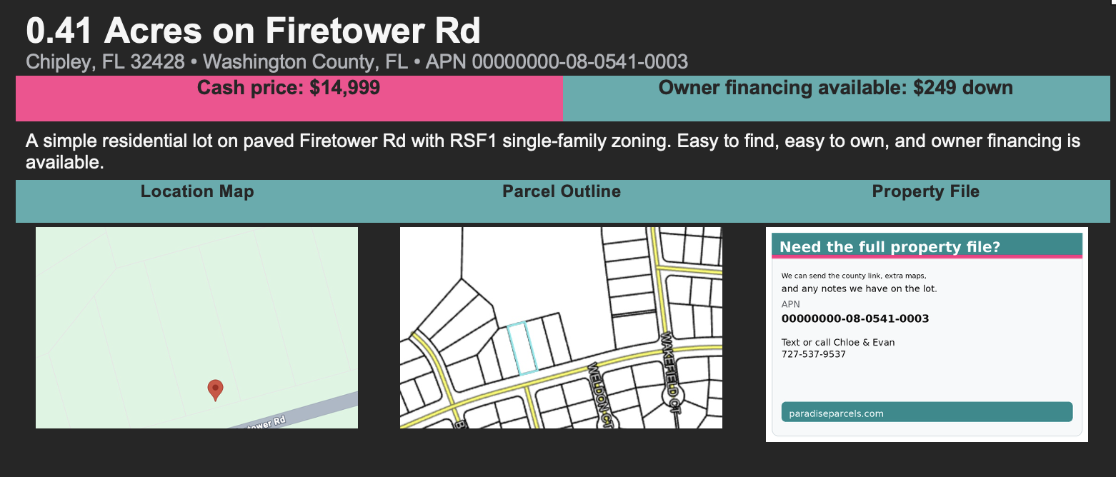 Affordable Land for Sale! 0.41 Acres on Firetower Rd,  Chipley, Florida