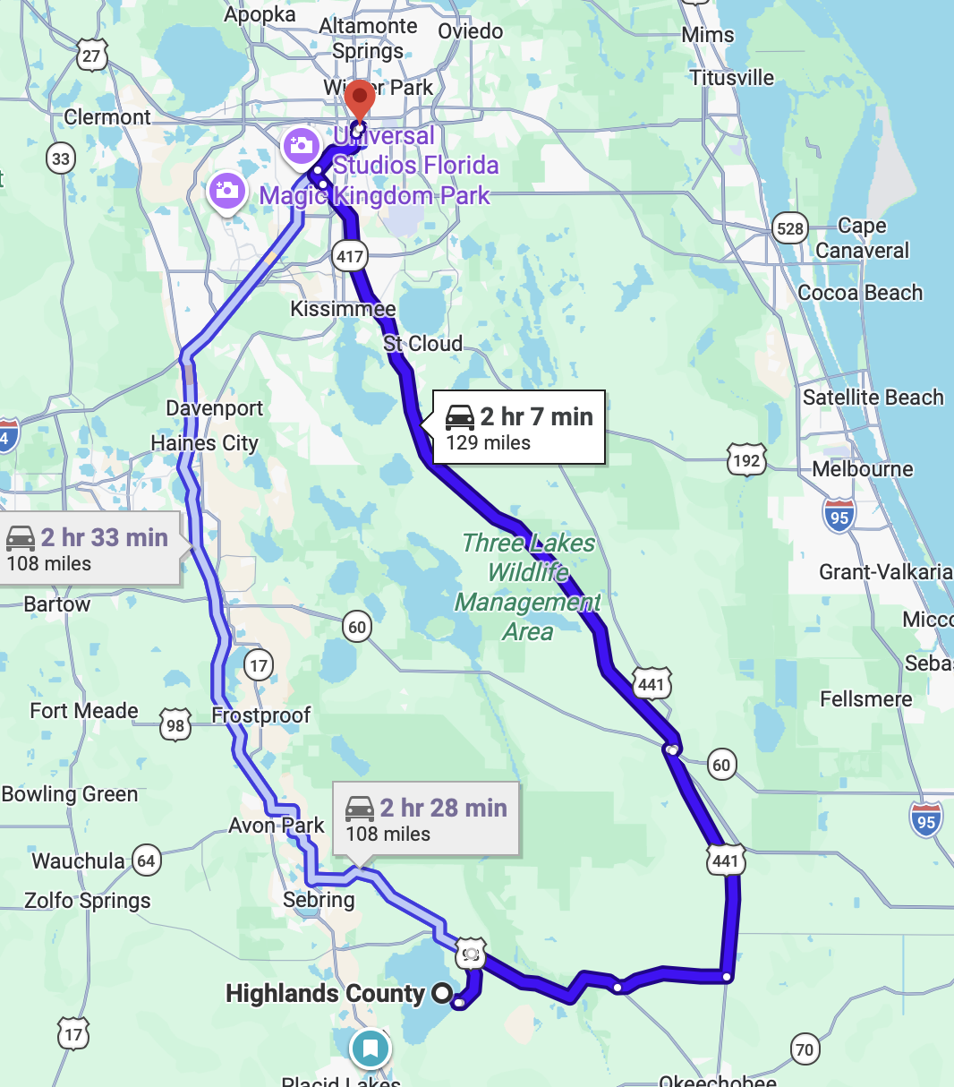 land close to Orlando highlands county fl to orlando