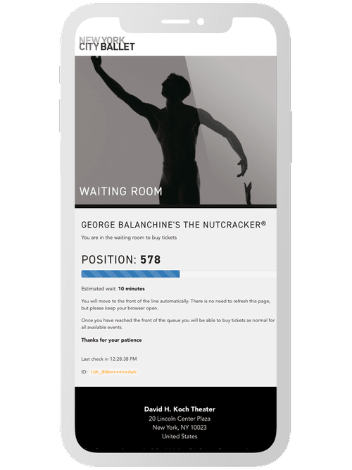 A mobile device showing the waiting room for New York City Ballet