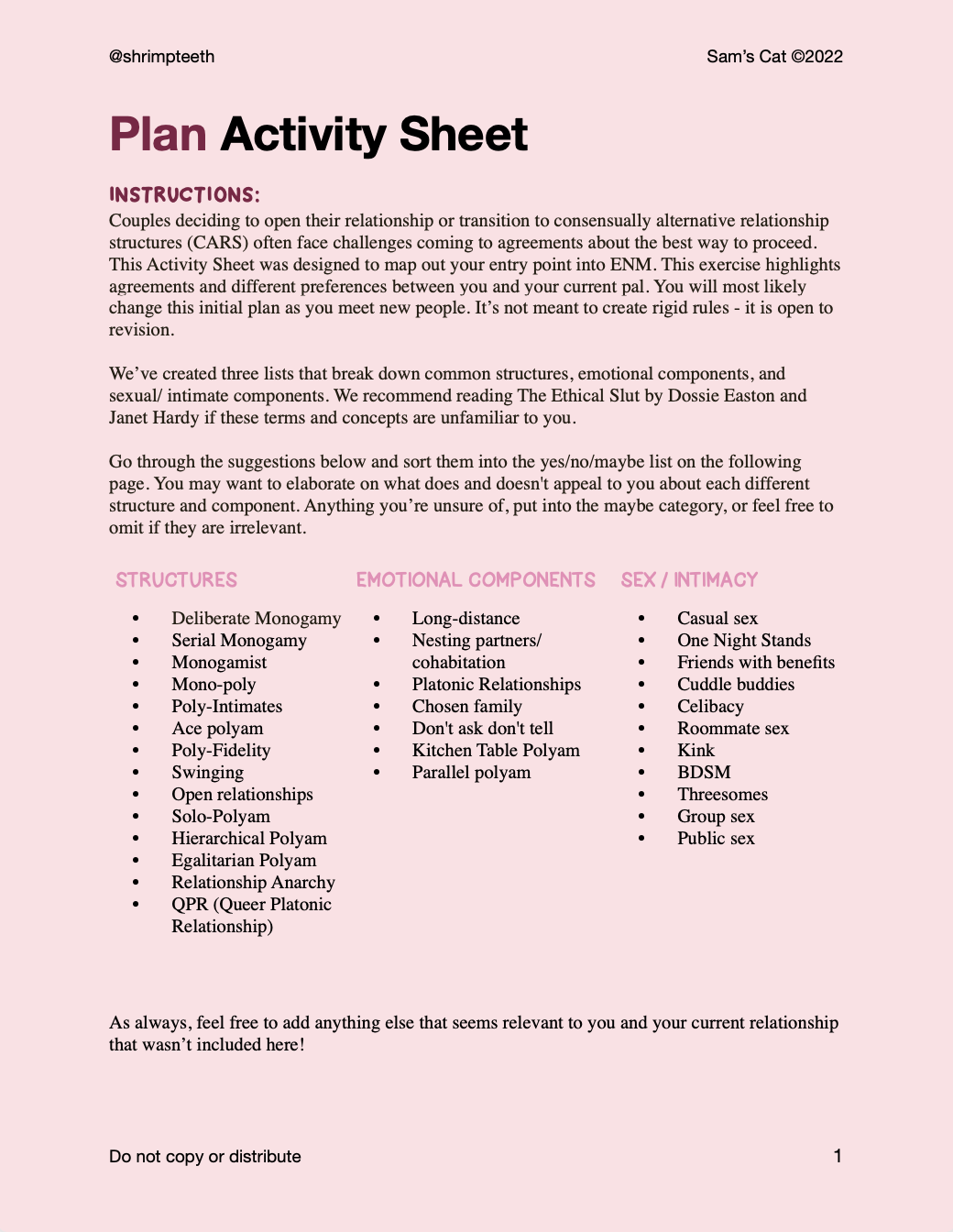 Plan Activity Sheet — Shrimp Teeth pic