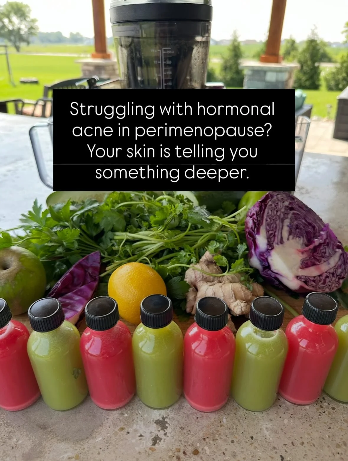 🚨 Hormonal acne in perimenopause isn&rsquo;t just a skin issue &mdash; it&rsquo;s a sign your hormones, liver, and gut need support. 

🍃 Try this hormone-balancing juice shot with cilantro, red cabbage, green apple, ginger, cucumber, and parsley to