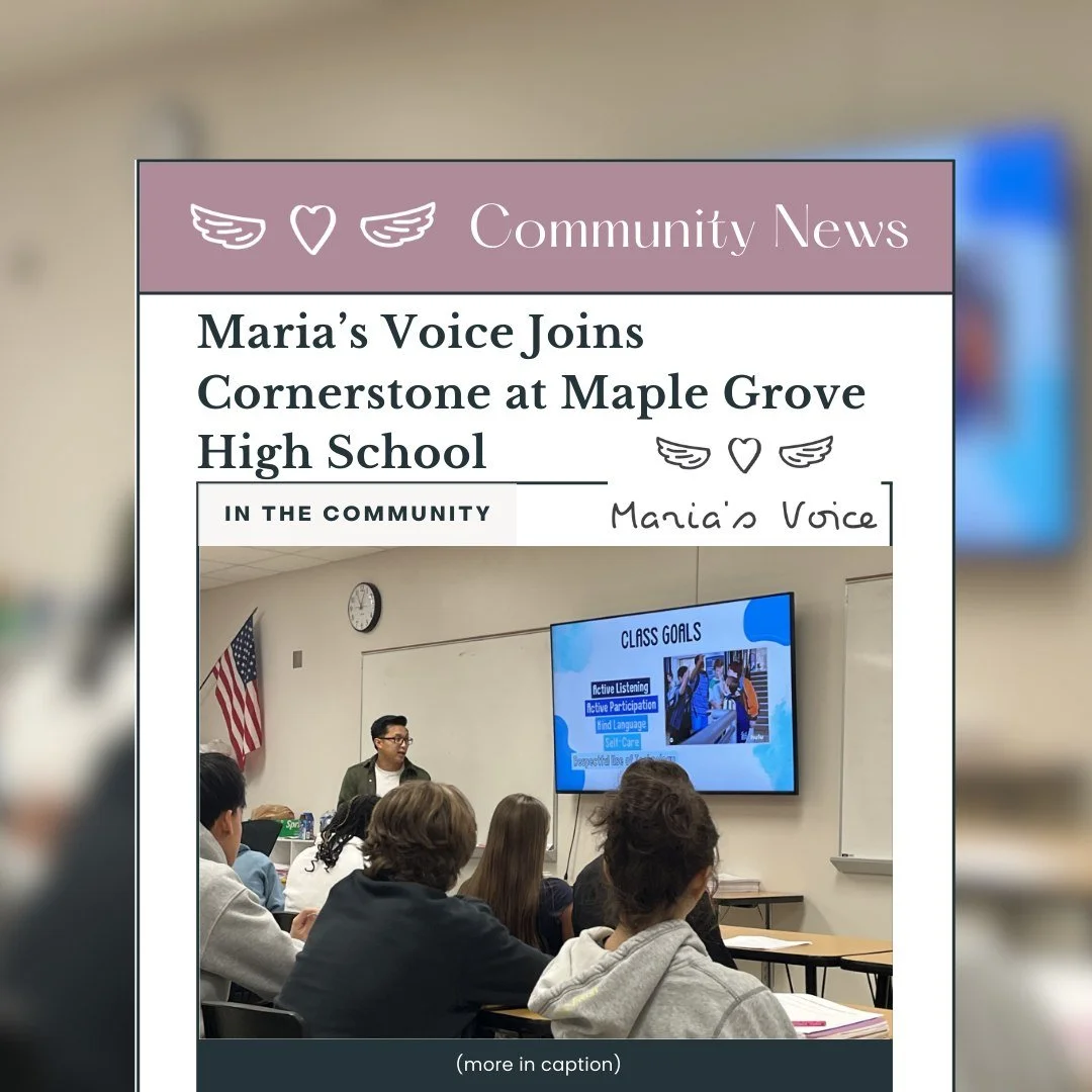 High schoolers, Maria&rsquo;s Voice, and Cornerstone Trainer Wilson came together at Maple Grove High School for an important conversation about healthy relationships and safe dating.

Thank you, Cornerstone, for your heart for kids and prevention. ?