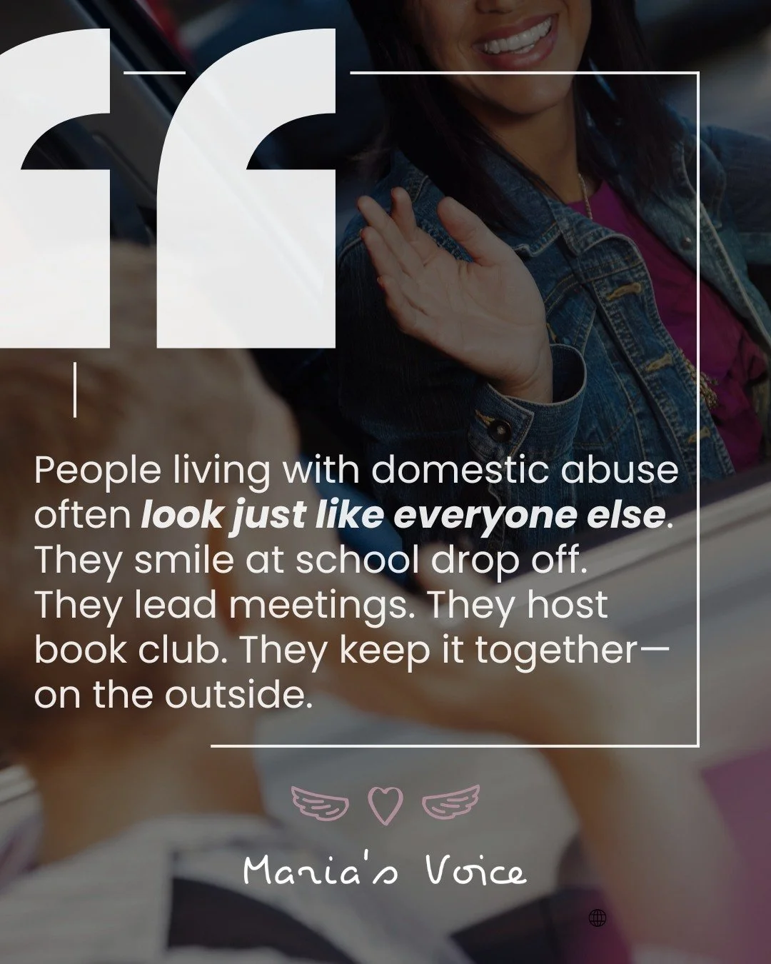 ✨ The people living with domestic abuse often look a lot like the people who aren&rsquo;t.

They smile at school drop-off.
They lead meetings.
They host book club.
They keep it all together&mdash;on the outside.

But inside, they may feel unsafe. Tra