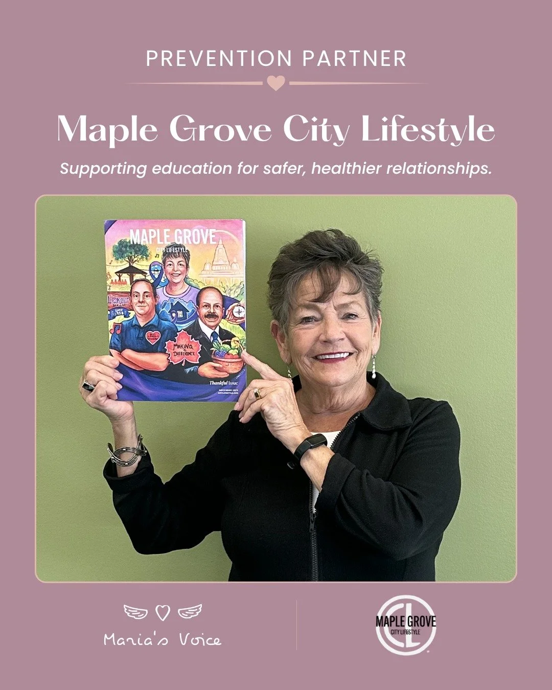 We&rsquo;re proud to highlight Maple Grove City Lifestyle as a Maria&rsquo;s Voice Prevention Partner. 💜

Their commitment to sharing meaningful stories and supporting education around safe, healthy relationships helps bring prevention conversations