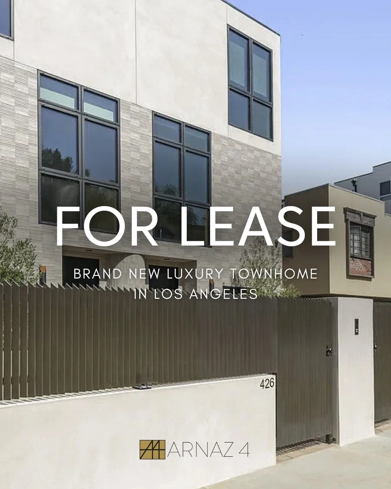 NOW LEASING - Arnaz Four!

🛏️ 3 BR per unit
🛁 3BA per unit
🏠 1,500 - 2,000 SQFT 
💲$8,500

🚗 Private two-car garage with electric vehicle (EV) charging
🌳 Private yard space
🌳 Outdoor roof terrace with views

📍426 Arnaz Dr,&nbsp;Los Angeles, CA