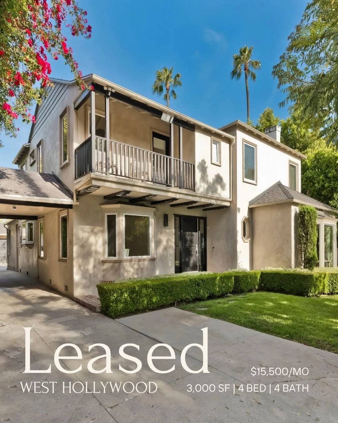 JUST LEASED: Private gated residence just north of Sunset Blvd &amp; Doheny in West Hollywood

This exceptional offering featured expansive indoor/outdoor living, freshly landscaped grounds, pool &amp; spa, detached garage, porte cochere, and parking