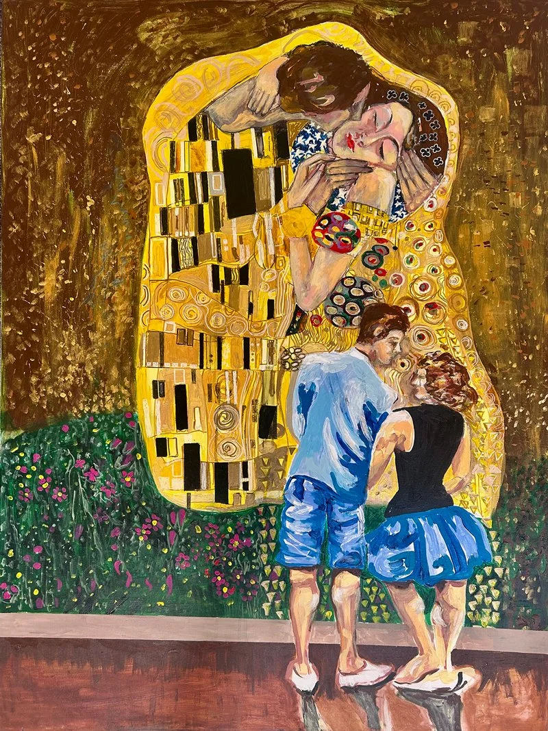 The Lovers and The Kiss - Gayle - acrylic & pen