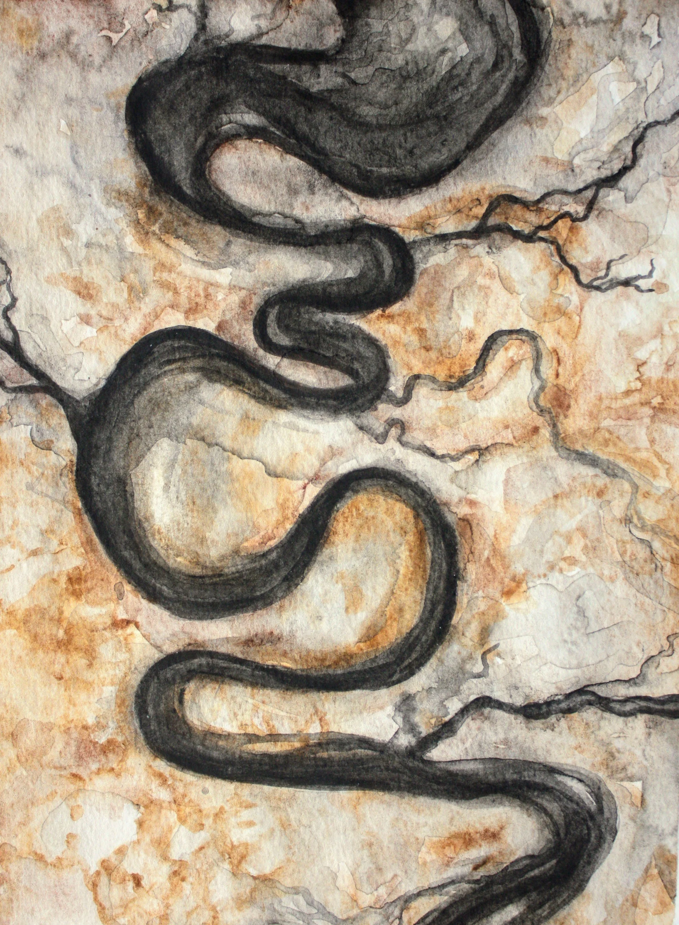   Flood (Anticipating Spring) ; earth-based watercolour on paper; 2021 