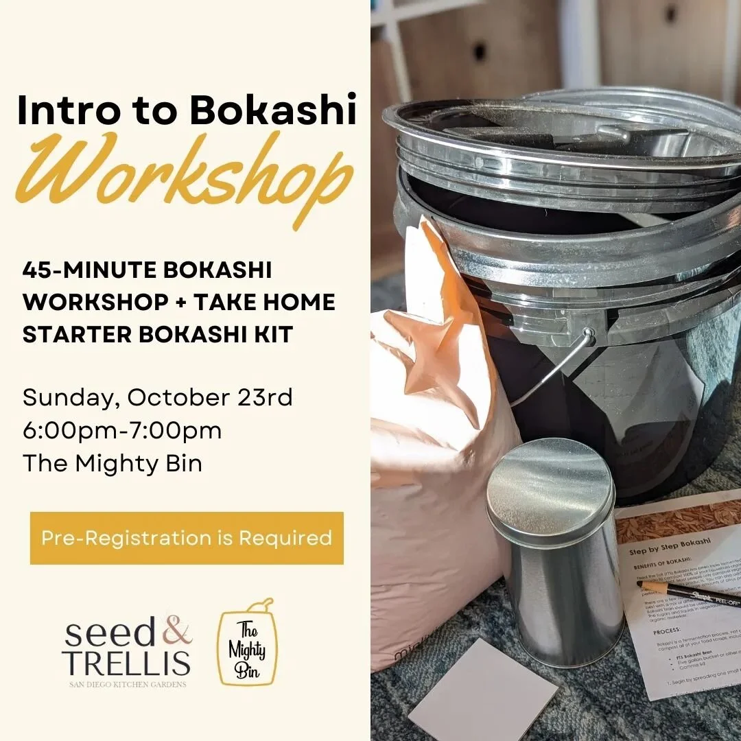 Come join me for an In-Person Workshop in San Diego! 

Intro to Bokashi Workshop with @seedandtrellis hosted by @themightybin!

Bokashi is a composting method using fermentation. Learn the basics of Bokashi with this 45-minute workshop &amp; demo led