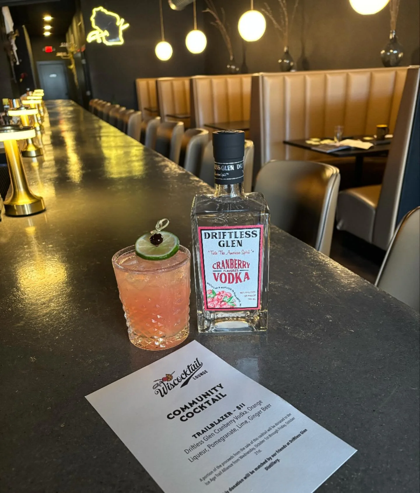 Steps &amp; Sips + October Community Cocktail Kick-Off at Wiscocktail Lounge

Join us tonight from 5&ndash;8pm as we launch our October Community Cocktail in collaboration with That Wisconsin Couple. 

This month, proceeds will benefit the Ice Age Tr