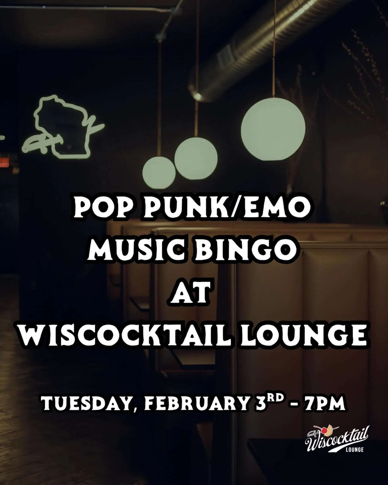 Pop Punk &amp; Emo Music Bingo is tomorrow night at Wiscocktail Lounge.
Tuesday, February 3rd.

Trivia brain off. Sing-along brain on.

If you screamed these lyrics in your car, burned these CDs, or still know every word, this one&rsquo;s for you.

b