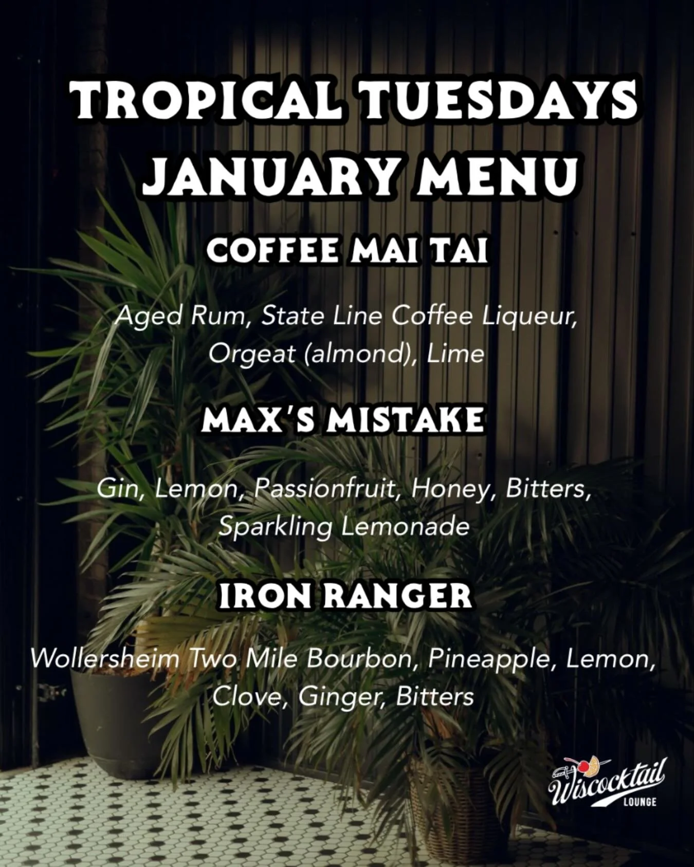 Trivia + Tropical Tuesday!?!?!?!
Did we just fix January?

New Tropical Tuesday menu drops tonight.
 Only on Tuesdays.
 Only for January.

Three limited-run cocktails.
 When the month ends, so does the menu.

Trivia starts at 7 PM.
 No theme. No gimm