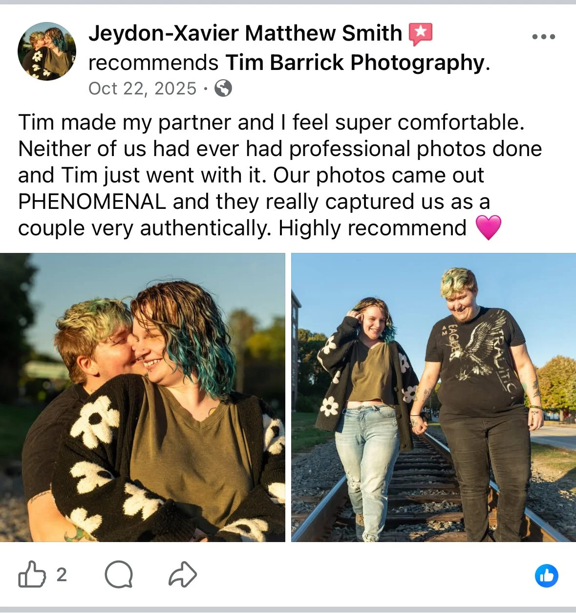 One of my favorite things is working with couples who've never had professional photos done before &mdash; there's no pressure to perform, just space to be yourselves. So glad these felt authentic to you both. Thank you for trusting the process 🤍

U