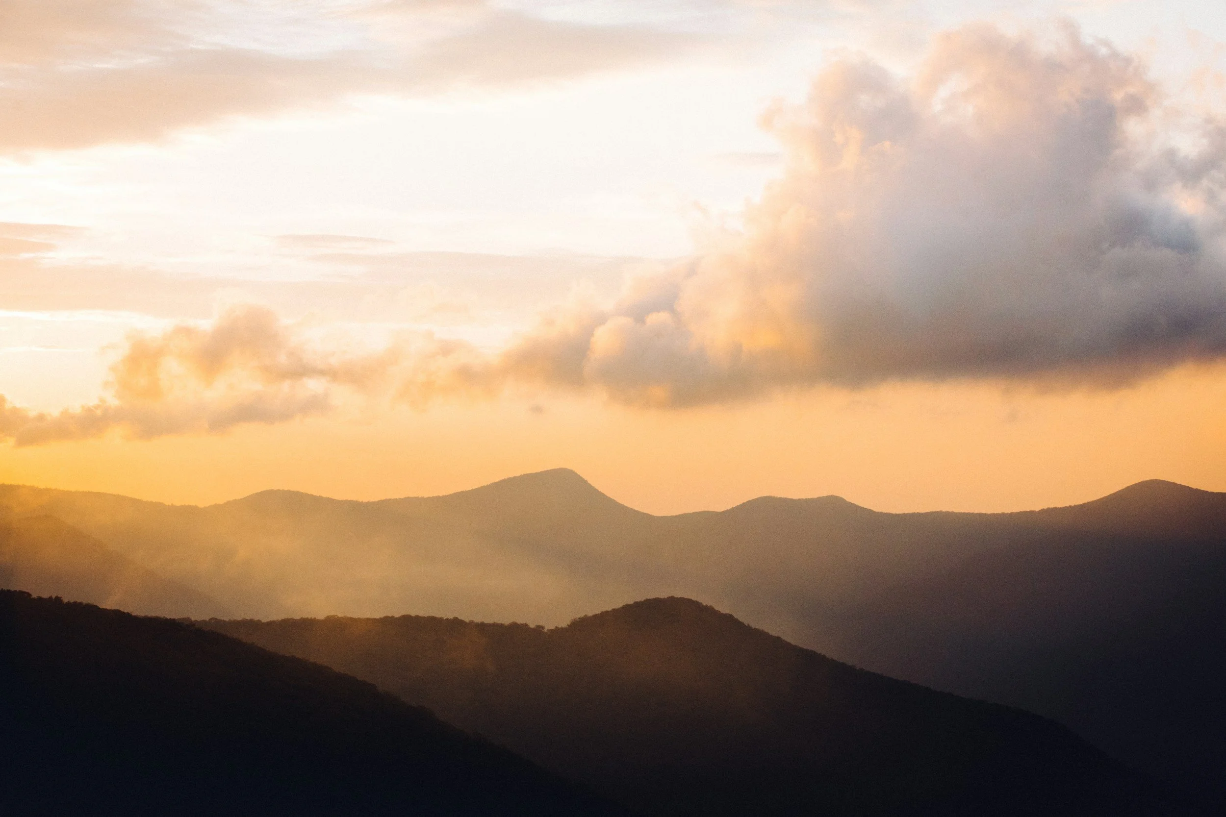 Blue Ridge Mountains near Asheville North Carolina at golden hour