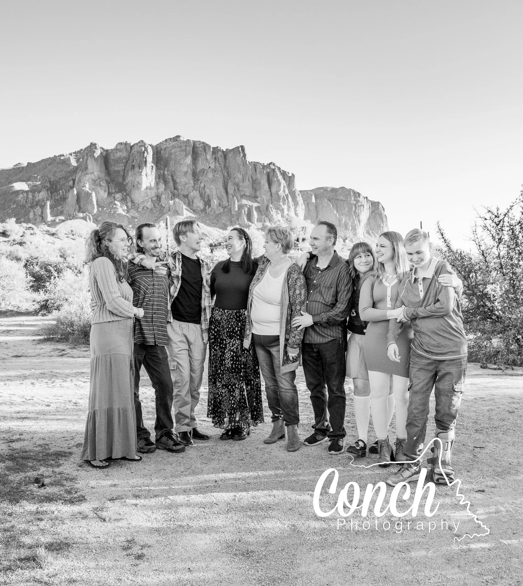 Candid Black and White Full Family Shot at First Water Trailhead