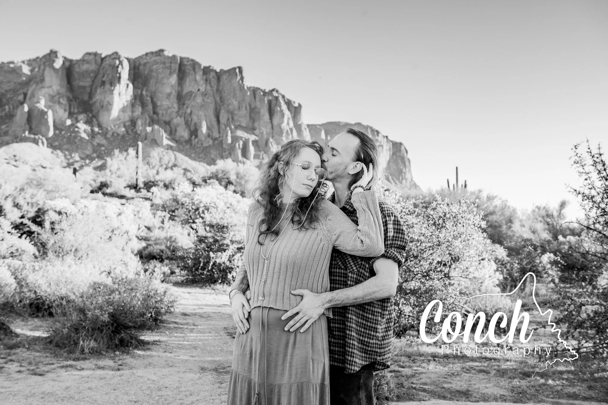 Close up Black and White image of Intimate Couple at First Water Trailhead