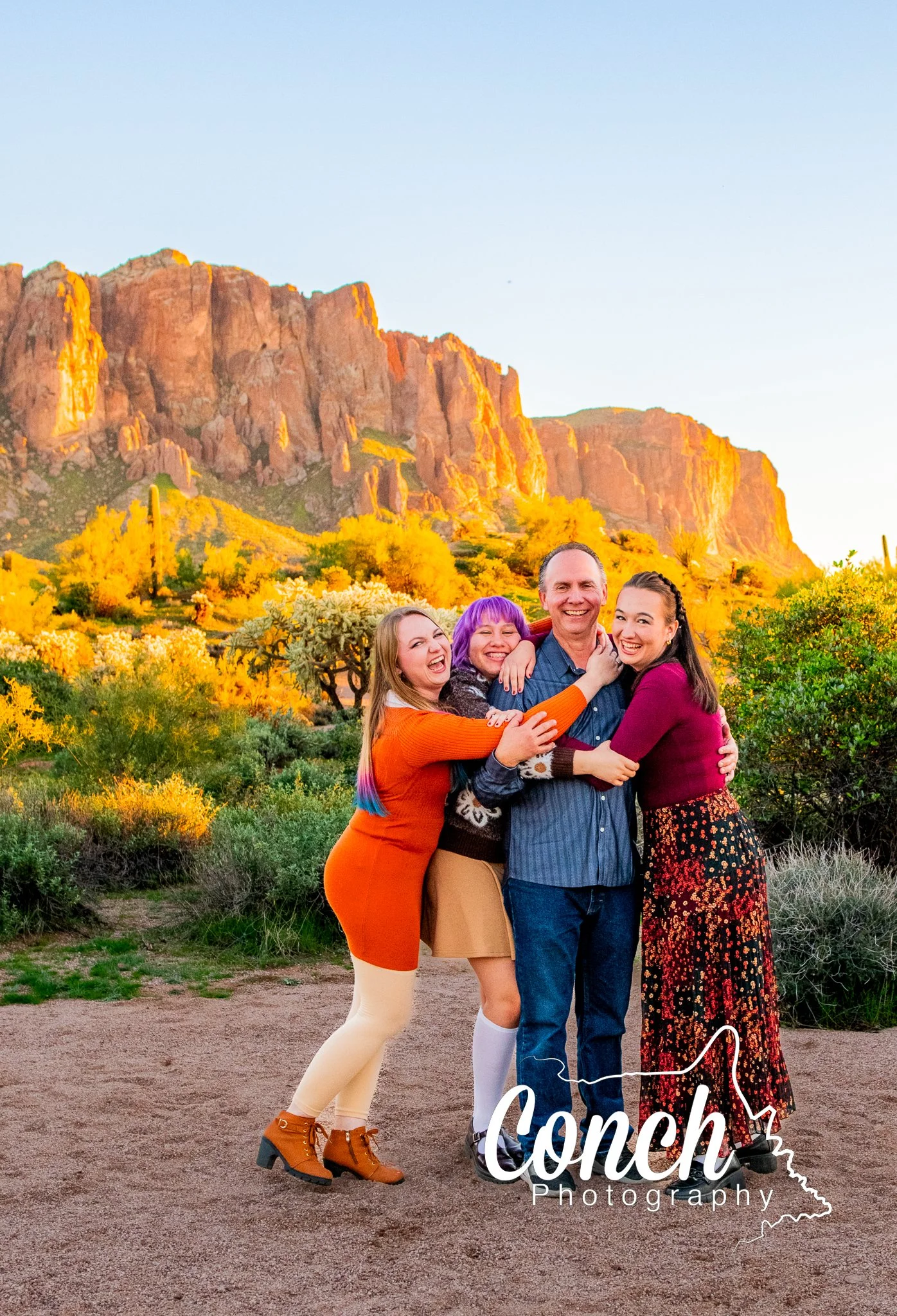 Dad and his three daughters at First Water Trailhead
