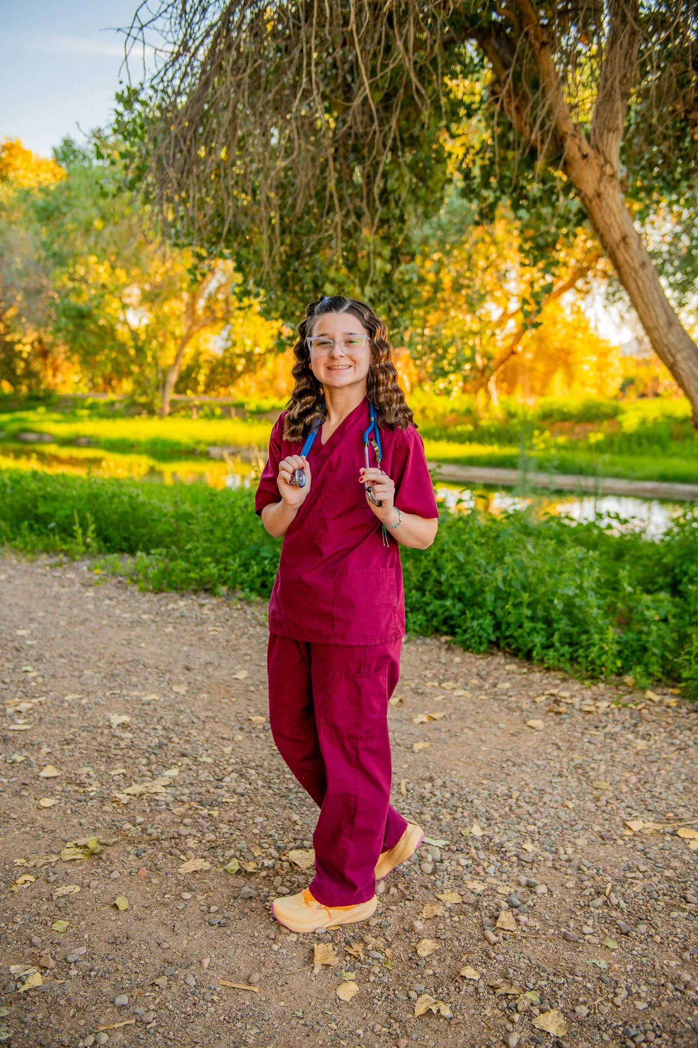 Sunset Senior Session at Higley and Ocotillo Riparian Bridge