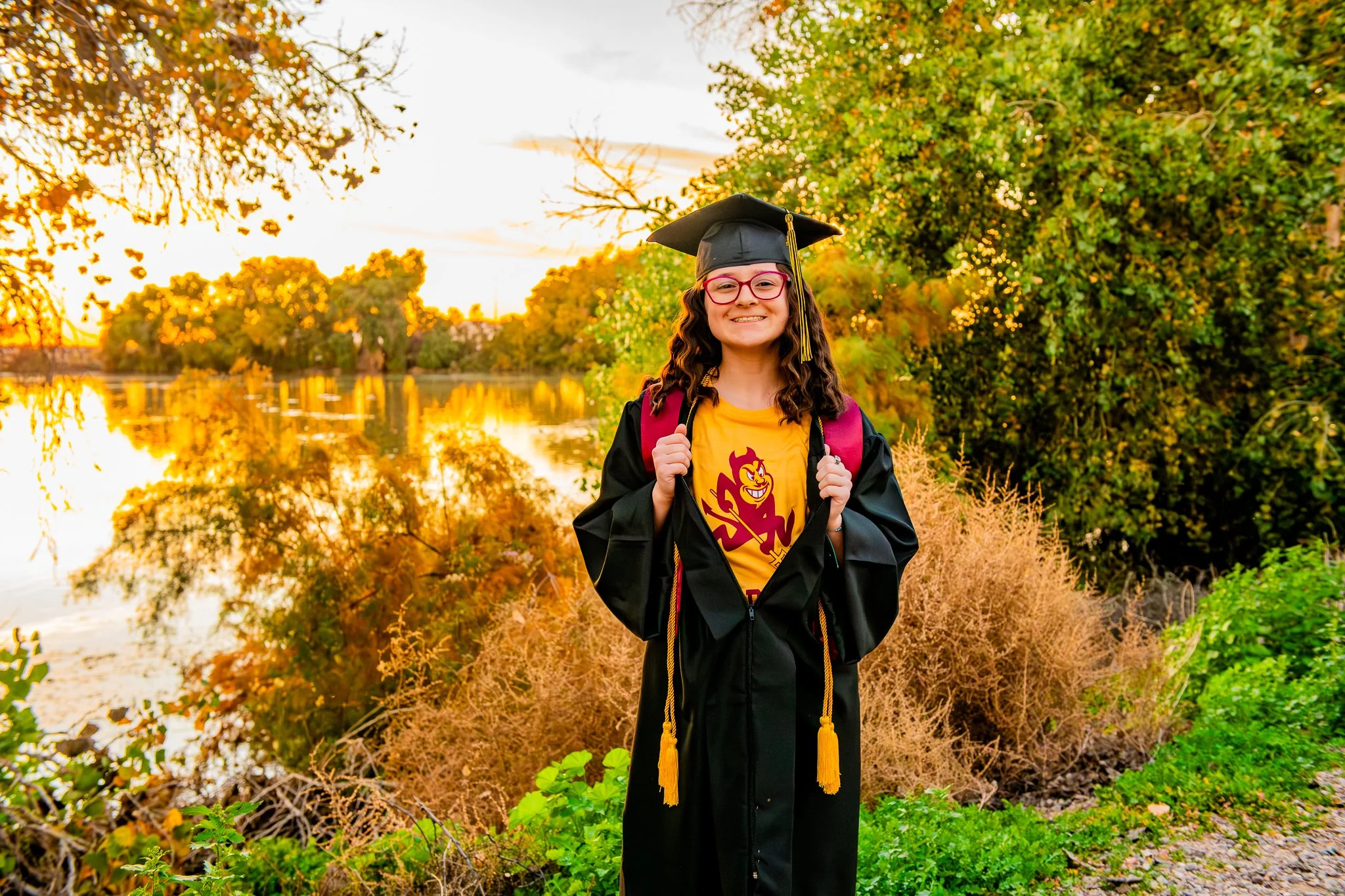 Sunset Senior Session at Higley and Ocotillo Riparian Bridge