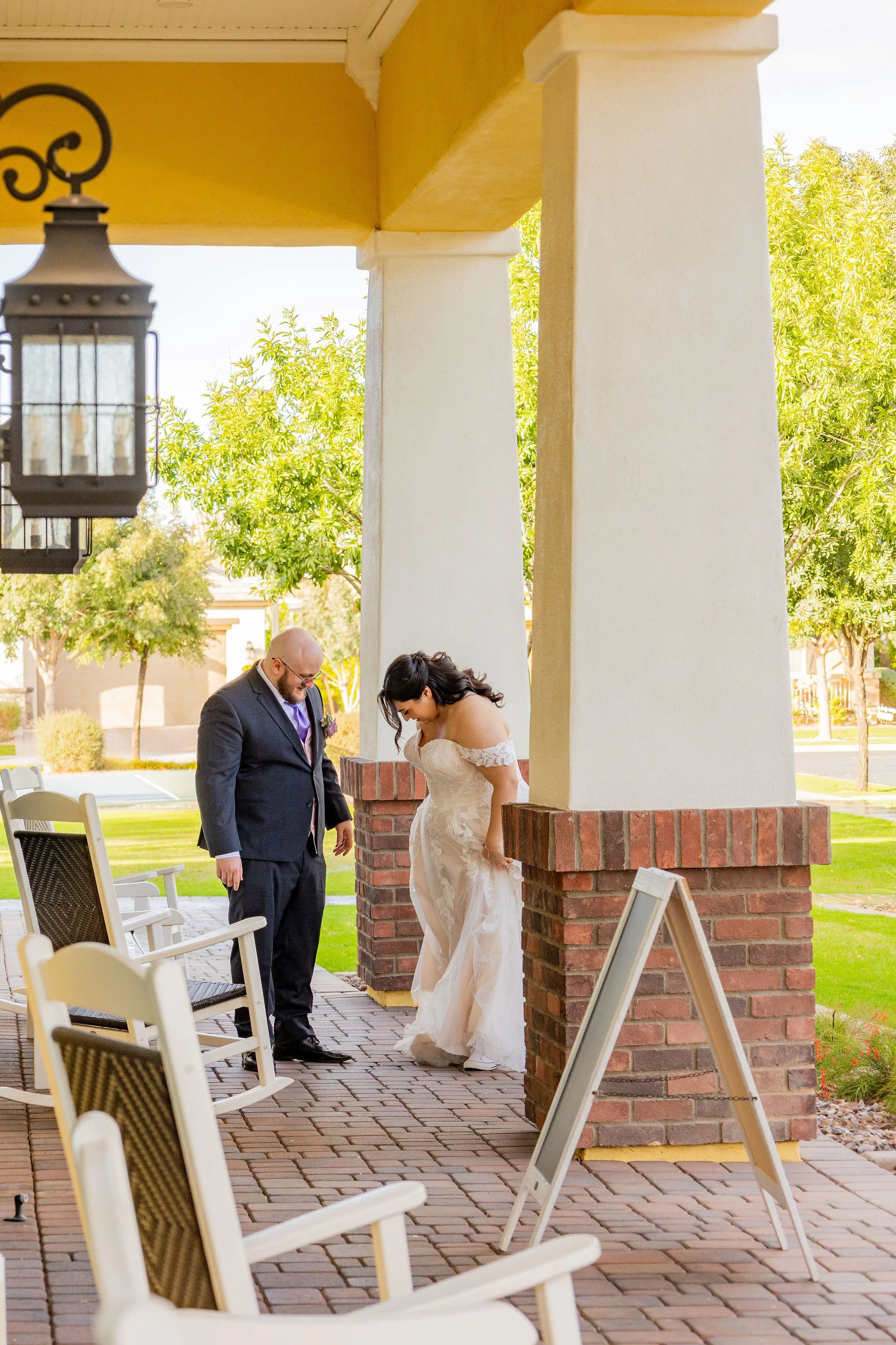 Bride and Groom having a private moment after the ceremony at the Mulberry Clubhouse in Mesa, Arizona