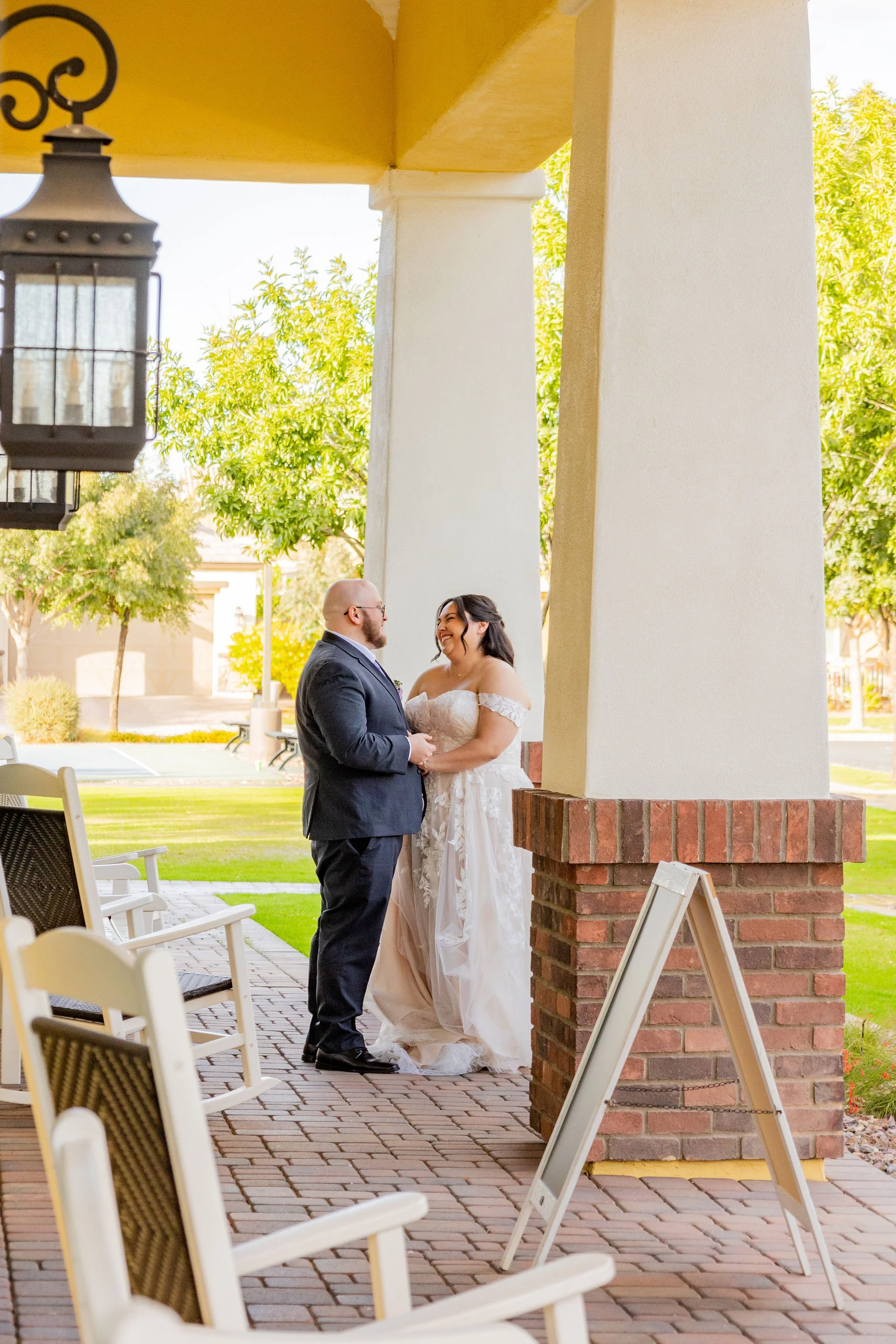 Bride and Groom having a private moment after the ceremony at the Mulberry Clubhouse in Mesa, Arizona