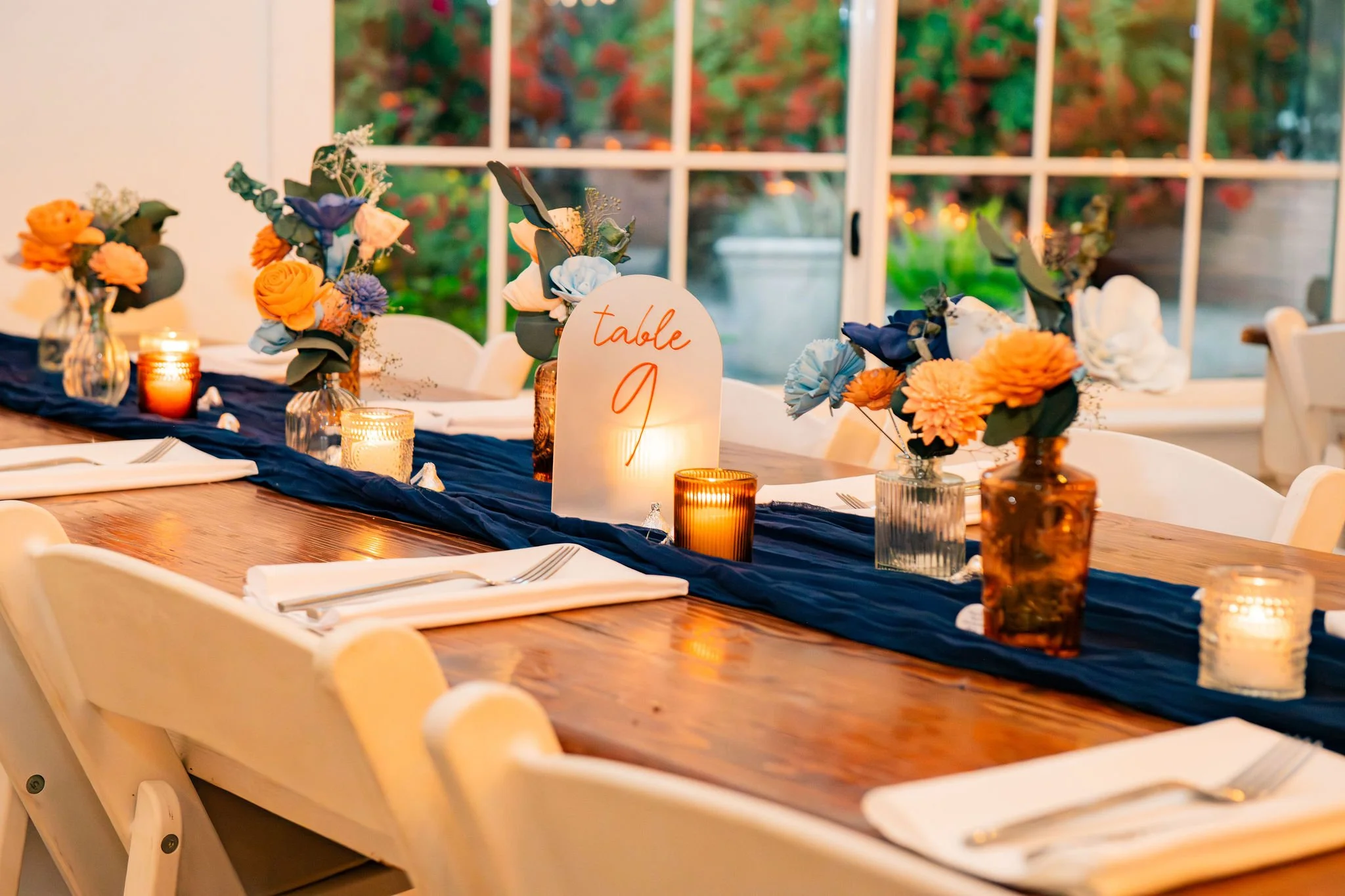 Reception Decor on farmhouse tables at the Farmhouse Venue at Schnepf Farms in Queen Creek, Arizona