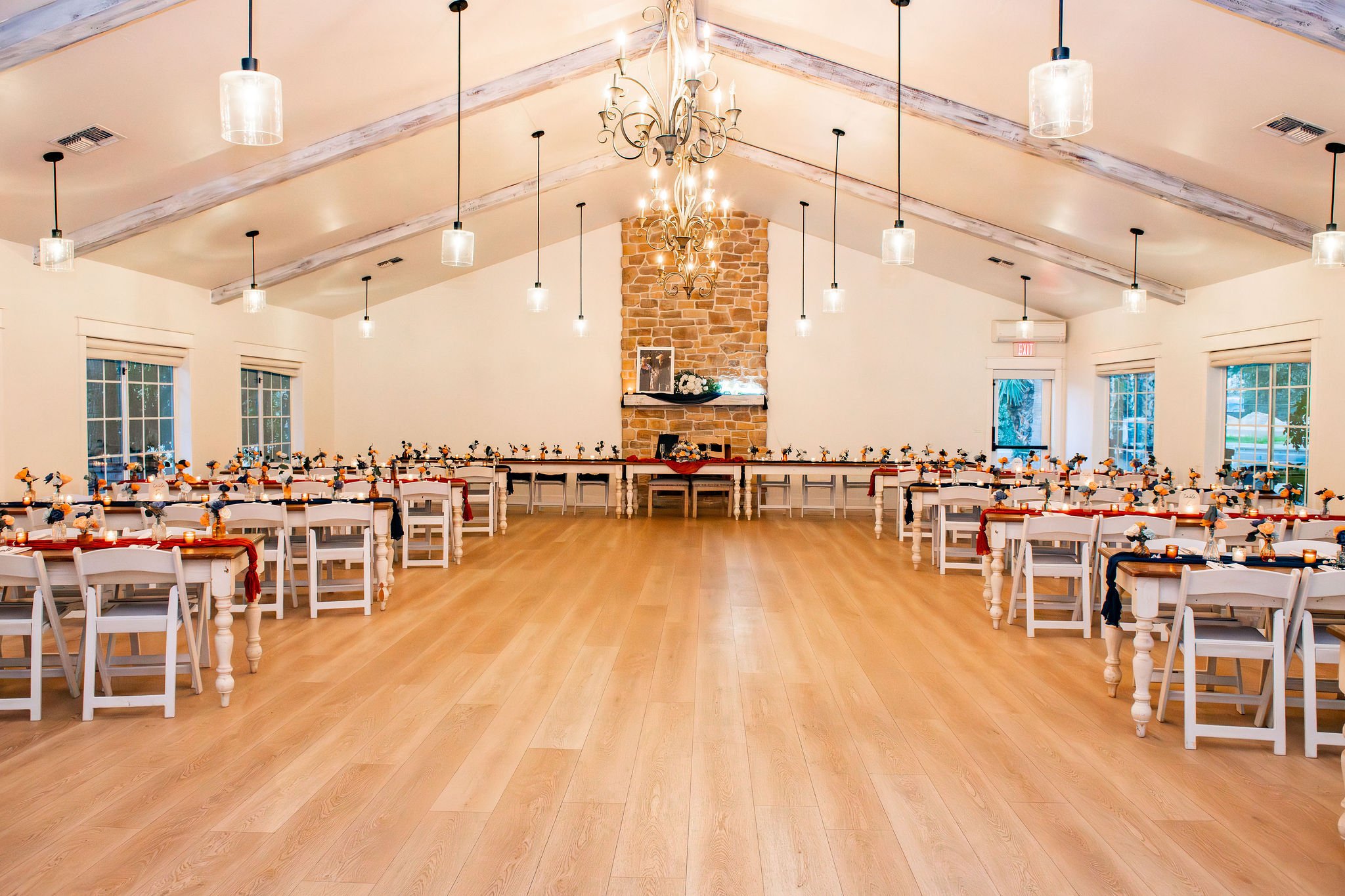 The reception hall at a wedding at Schnepf Farms in Queen Creek, Arizona