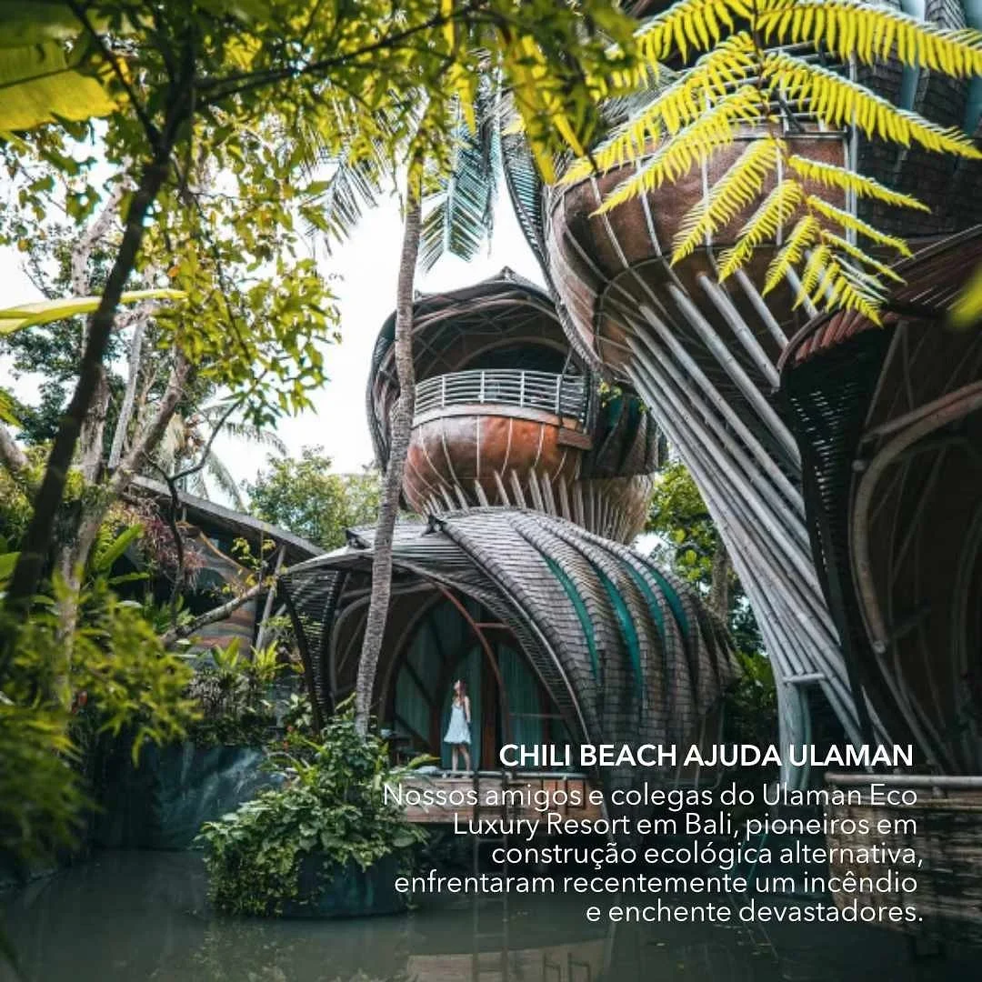 Chili Beach ajuda Ulaman 🙏🏻
Nossos amigos e colegas do Ulaman Eco Luxury Resort em Bali, referência mundial em construção ecológica alternativa, enfrentaram recentemente um incêndio e enchente que forçaram se