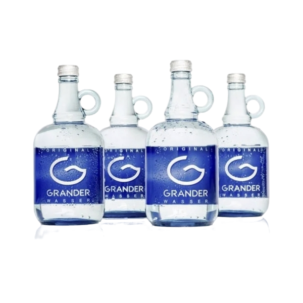 Original GRANDER® Blue Water: 
4-1 Liter Glass Bottles