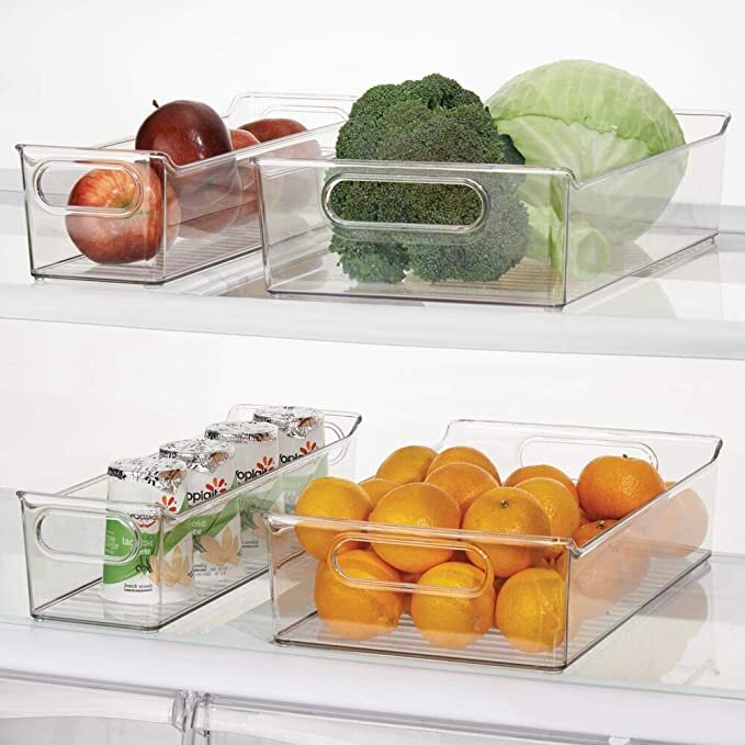 mDesign Wide Plastic Kitchen Pantry Cabinet, Refrigerator or Freezer Food Storage Bin