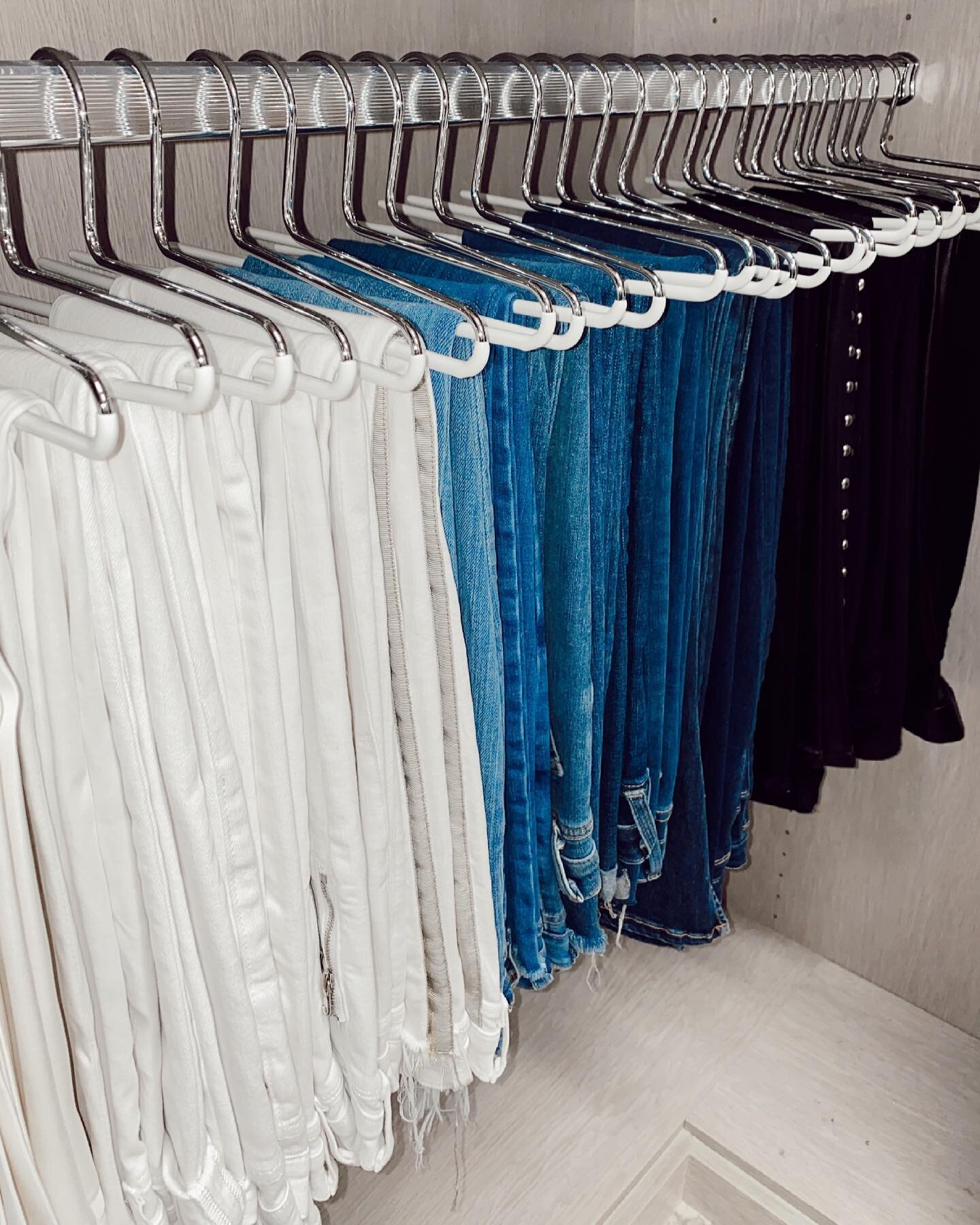 Today&rsquo;s Tip: Flip pant hangers backwards to achieve a streamlined look #organizeandstyle