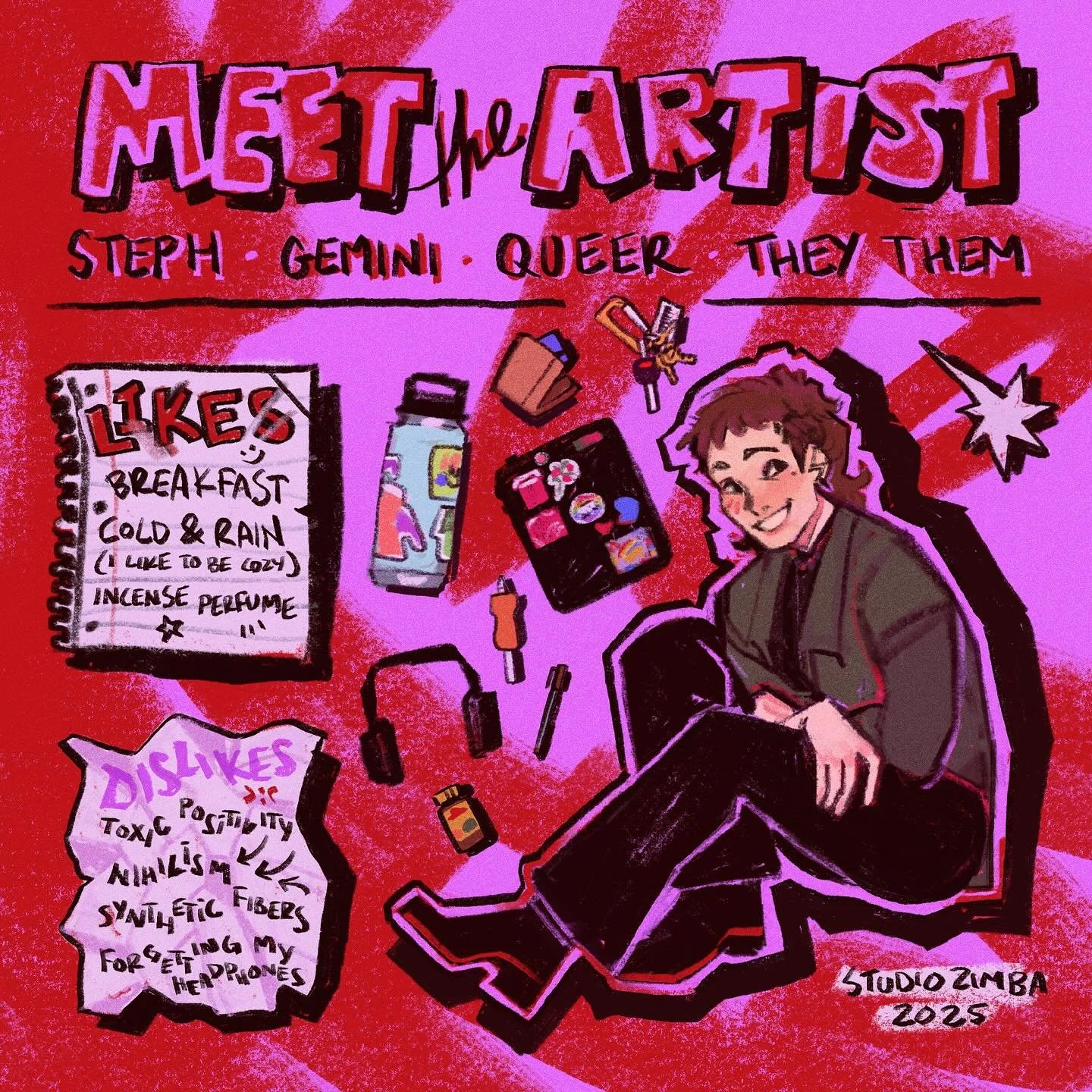 I haven&rsquo;t done one of these in years! Now I have! Enjoy! 

✨
🍃

#meettheartist #meettheartist2025 #illustration #queerillustrator #queerillustration