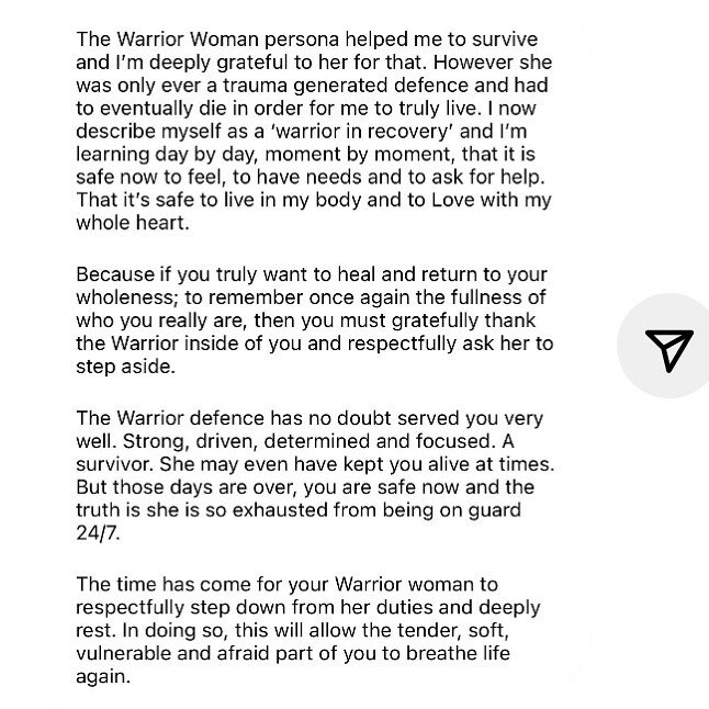 This resonates so deeply in my bones. Beyond grateful for the warrior woman inside of me, my god she&rsquo;s incredible. I give her permission to step down now, to lay down her sword x thank you Karen for sharing this magic with me x #griefjourney #h
