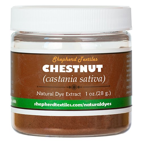 A plastic jar full of brown powder labeled "Chestnut".