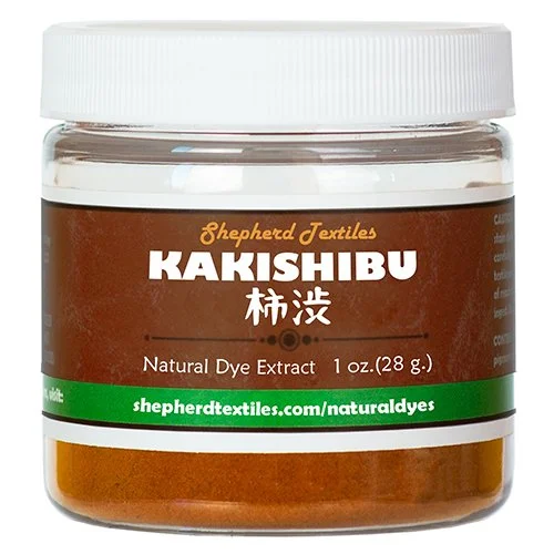 A plastic jar full of brown powder labeled "Kakishibu".