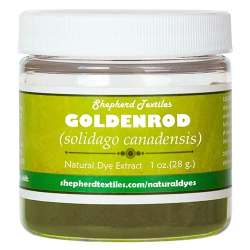 A plastic jar full of yellow powder labeled "Goldenrod".