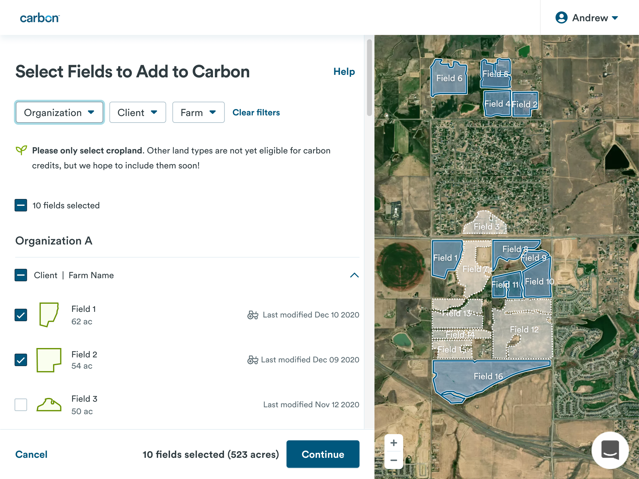 Design mockup of field preview and selection