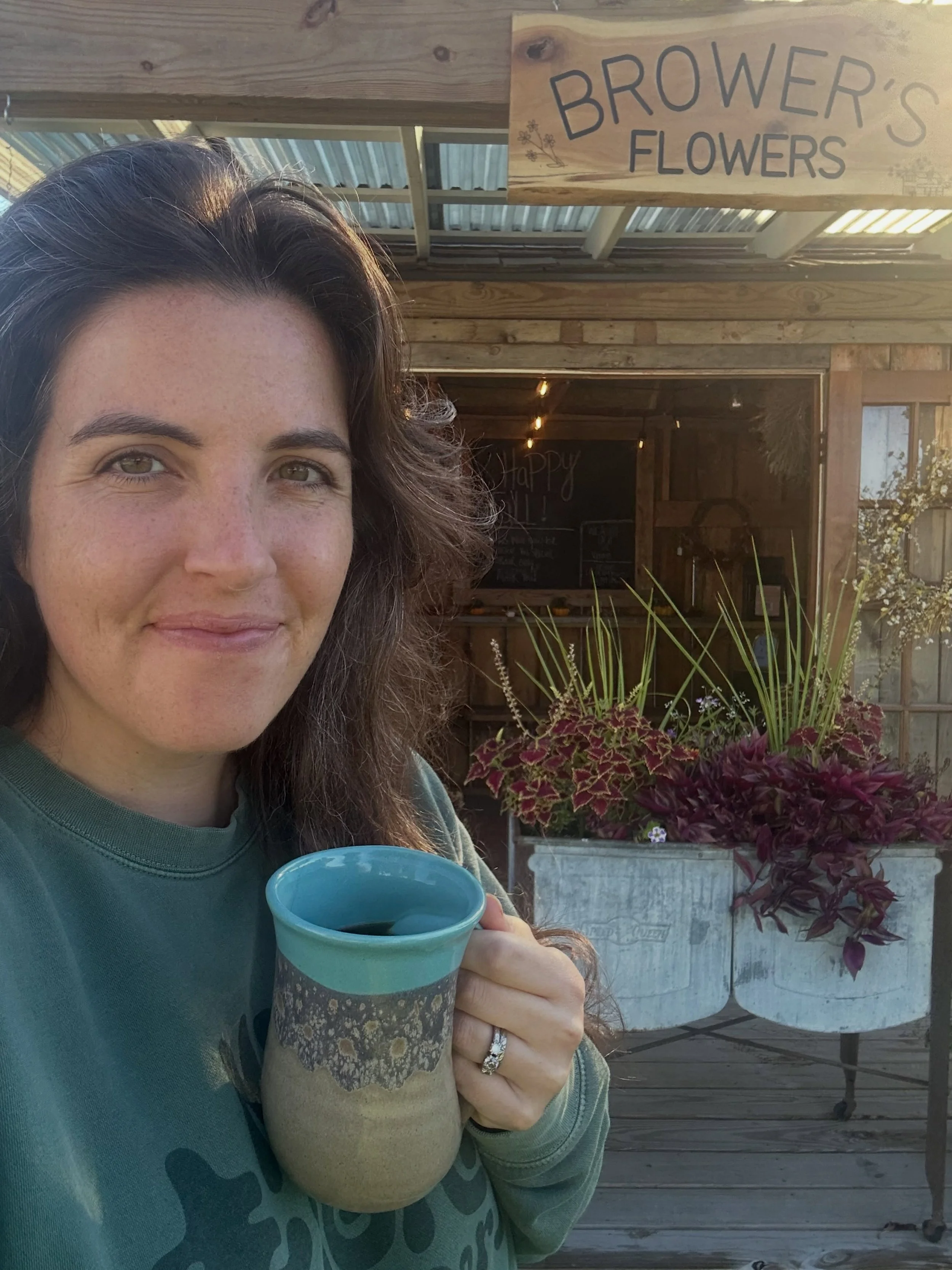 A pic of me in front of the farm stand to let you know that we are in fact open.

What we don&rsquo;t have:
Flowers! 
If you need something I am always happy to make you a special order.
The garden is getting mostly cut down today, Fall plants are go