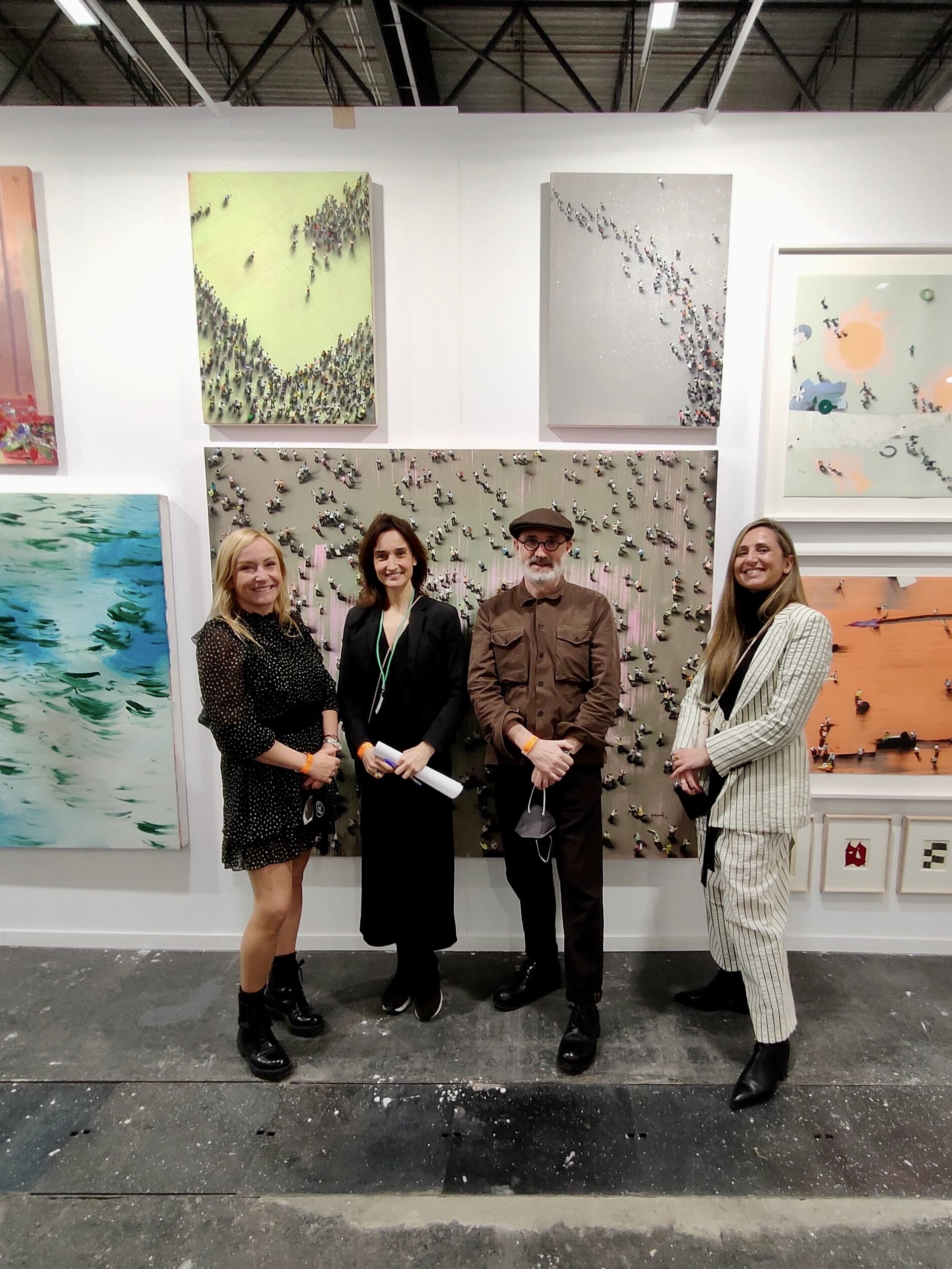 Pictured with the team at Marlborough Gallery, with Pablo Genovés, artist and son of Juan Genovés (whose work can be seen in the background)