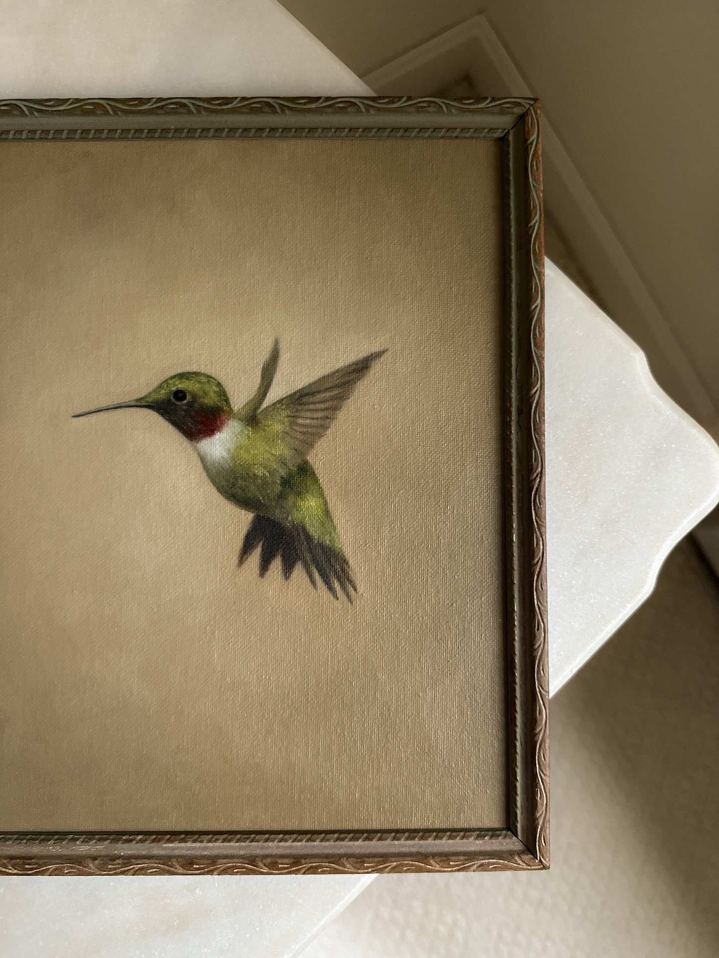 I finished this ruby hummingbird oil painting after months of watching them return to our garden. Their shimmering gorget catches a different color with each turn, reminding me how perspective shapes what we see, both in nature and in ourselves.

Sti