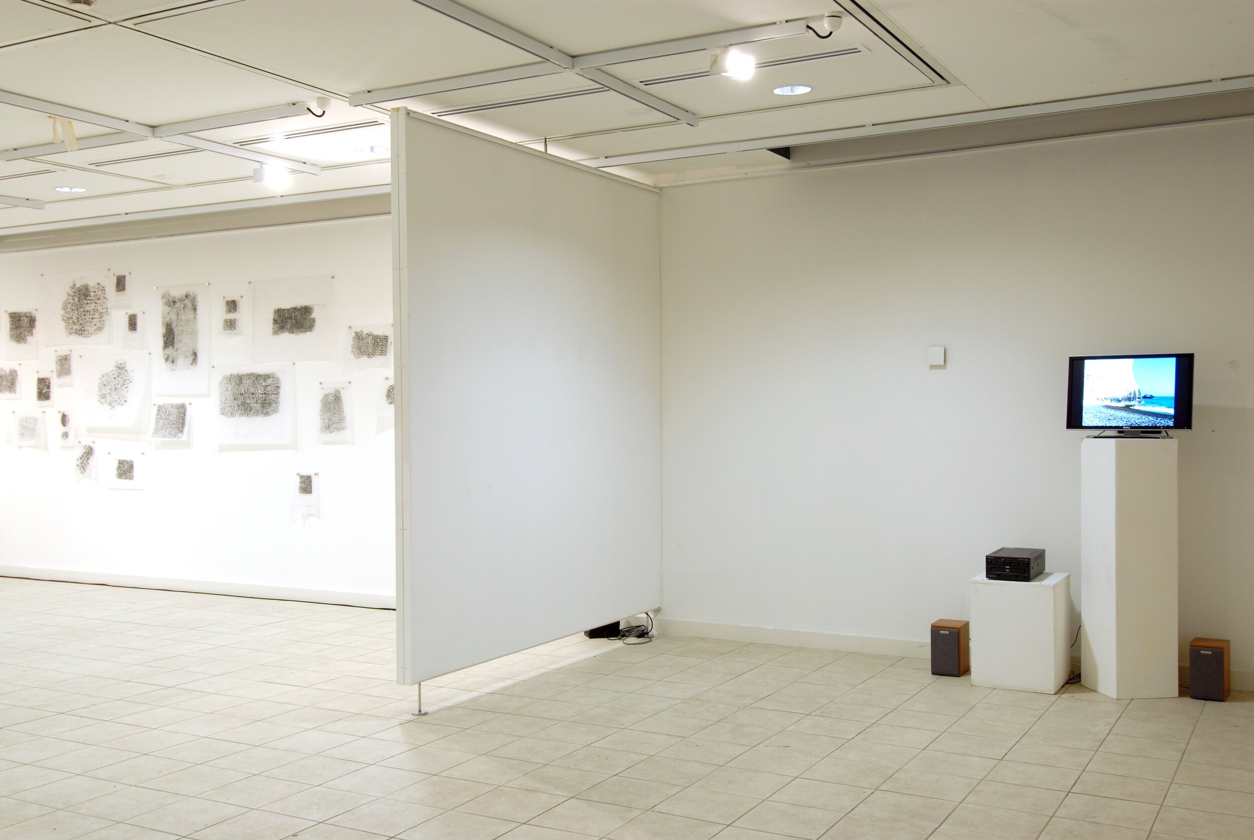  Installation view of work by Diana Wood Conroy (left) and Brogan Bunt (right) from the exhibition  Sonic Architectures: Mapping the Ancient Theatre in Image and Sound, 2006.  Photo: Diana Wood Conroy 