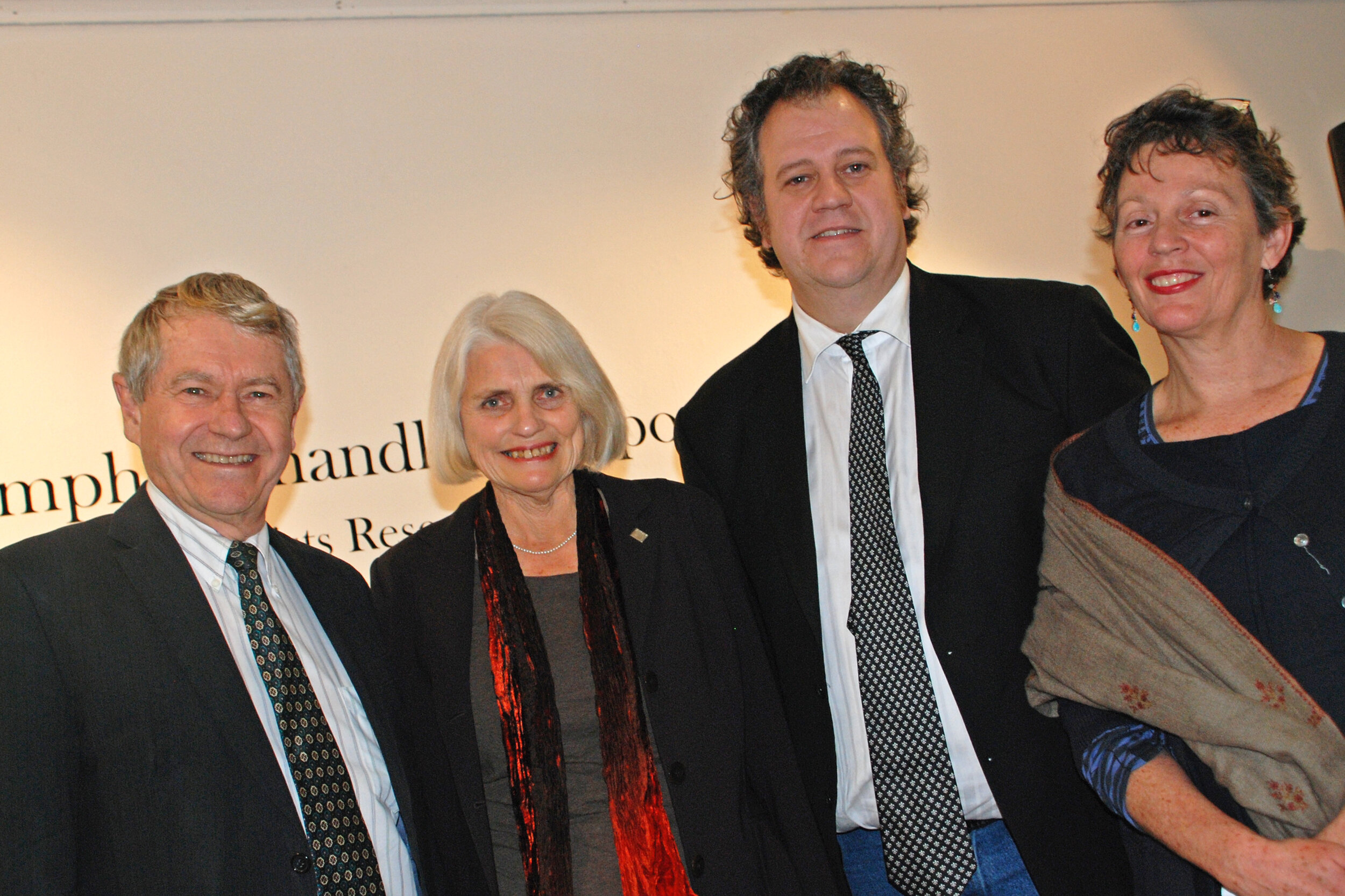  Opening of the exhibition  Who has the Amphora handle?  Faculty of Creative Arts Gallery, 2011. From left: Vice Chancellor UOW Professor Gerard Sutton, Professor Diana Wood Conroy UOW, Dr Craig Barker, Sydney University Museums, Professor Sarah Mill