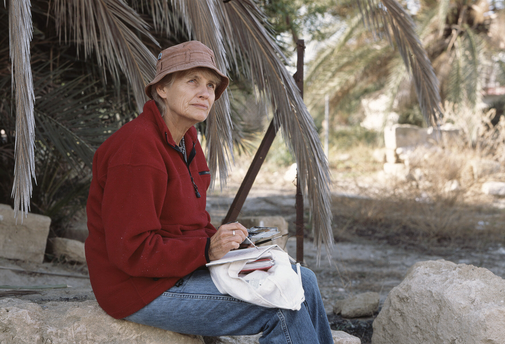  Professor  Diana Wood Conroy  making a watercolour on the site, 2016. Photo: Rowan Conroy. 